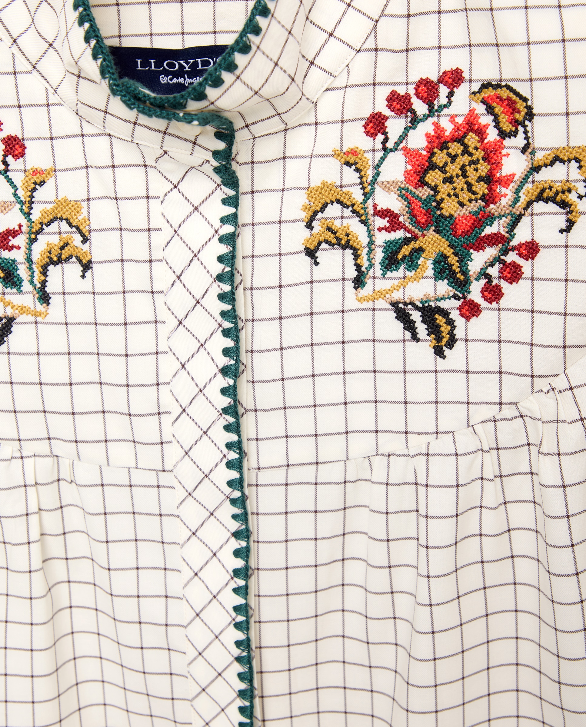 Imagen 2 de Blusa de mujer cuadros y flores bordadas - Lloyd's - Blanco Blanco