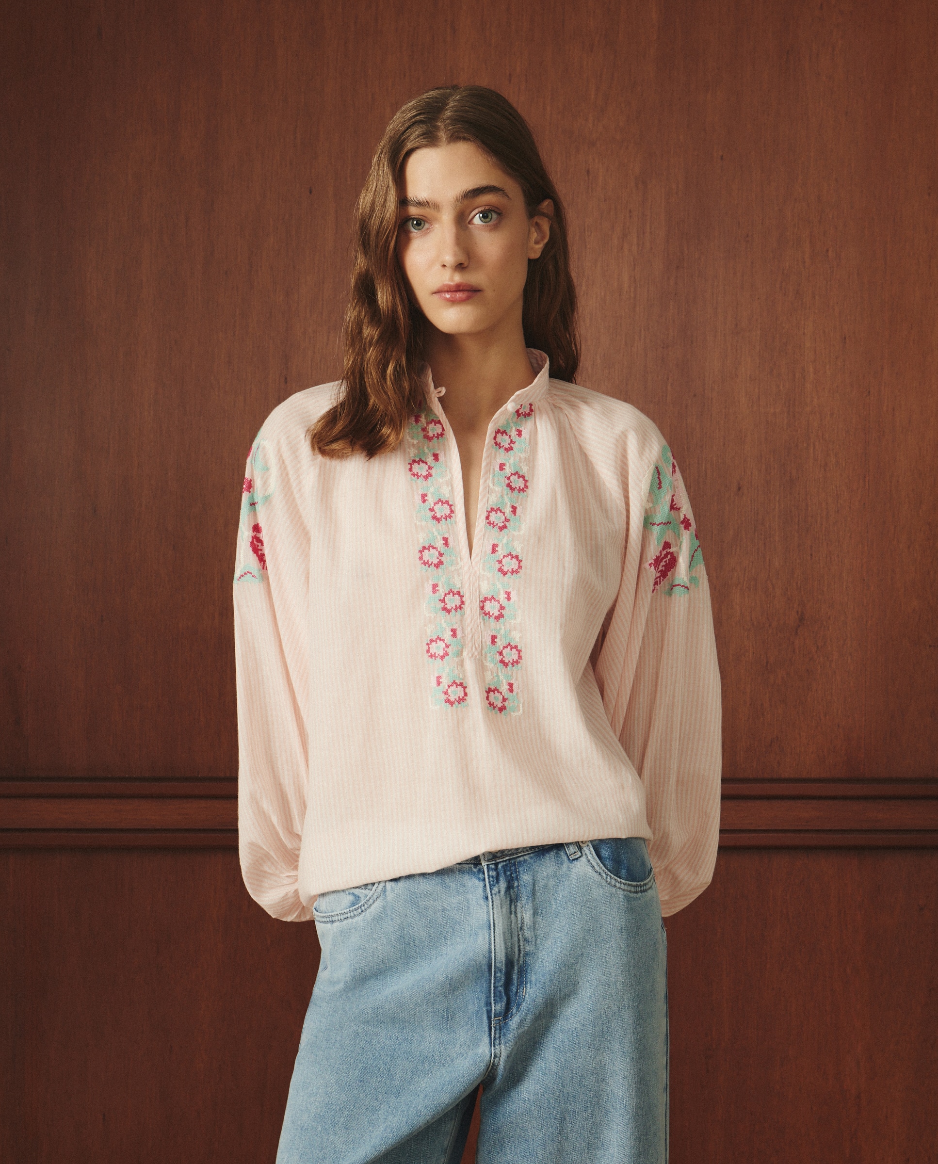 Blusa Estampada de Manga 3/4 Rosa-1