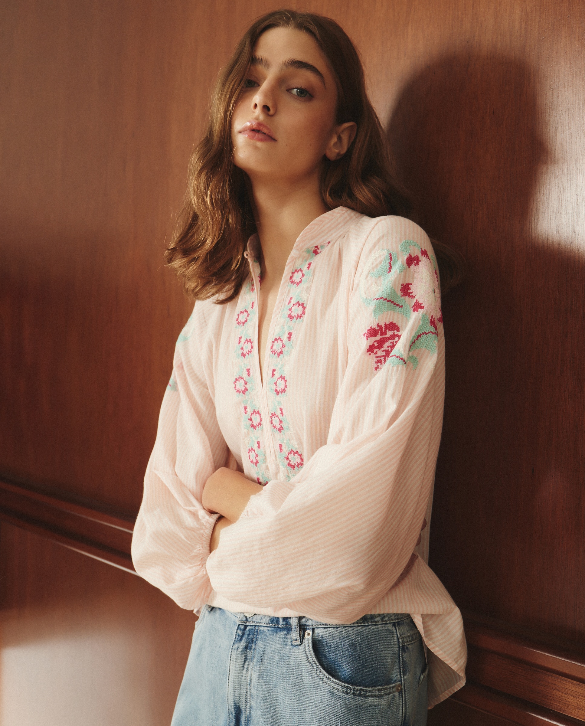 Blusa Estampada de Manga 3/4 Rosa-2