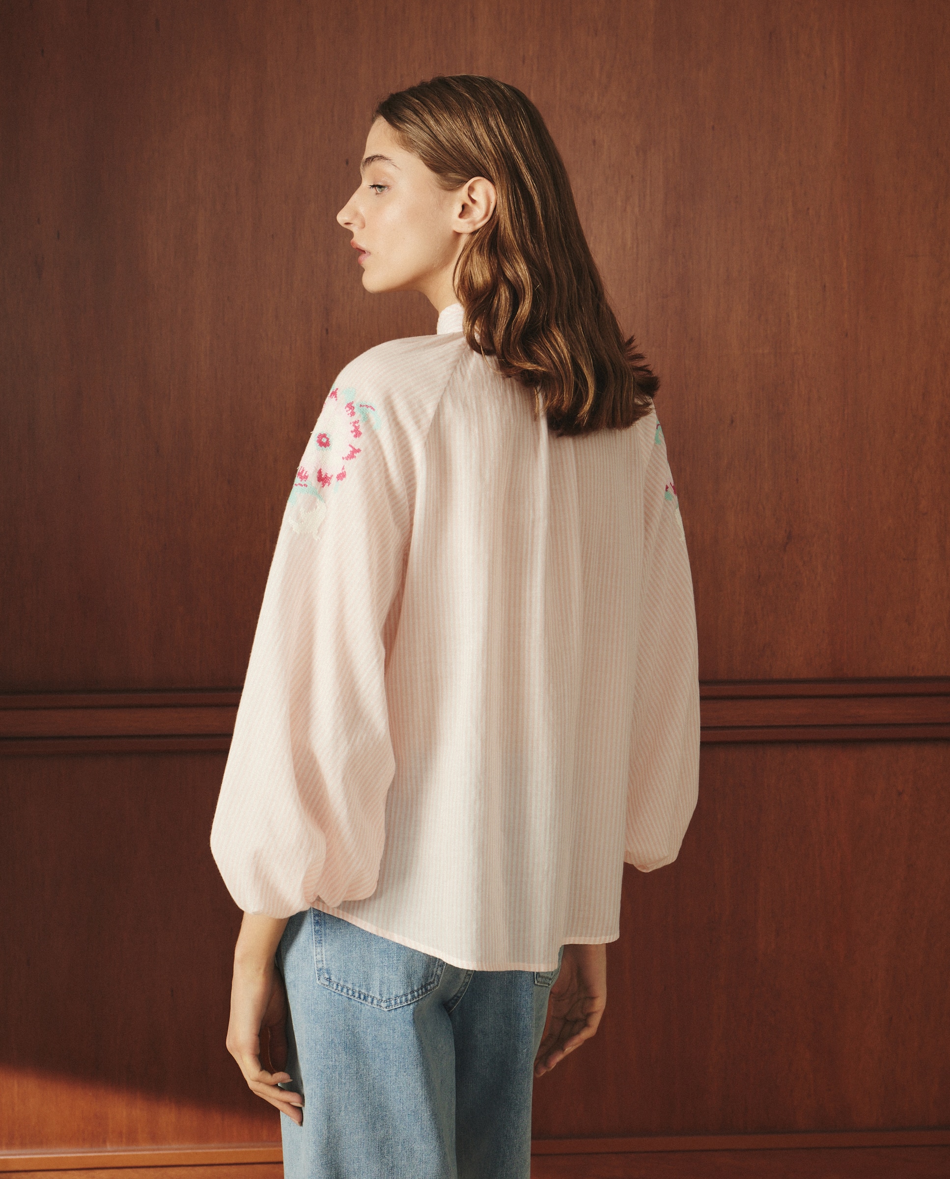 Blusa Estampada de Manga 3/4 Rosa-4