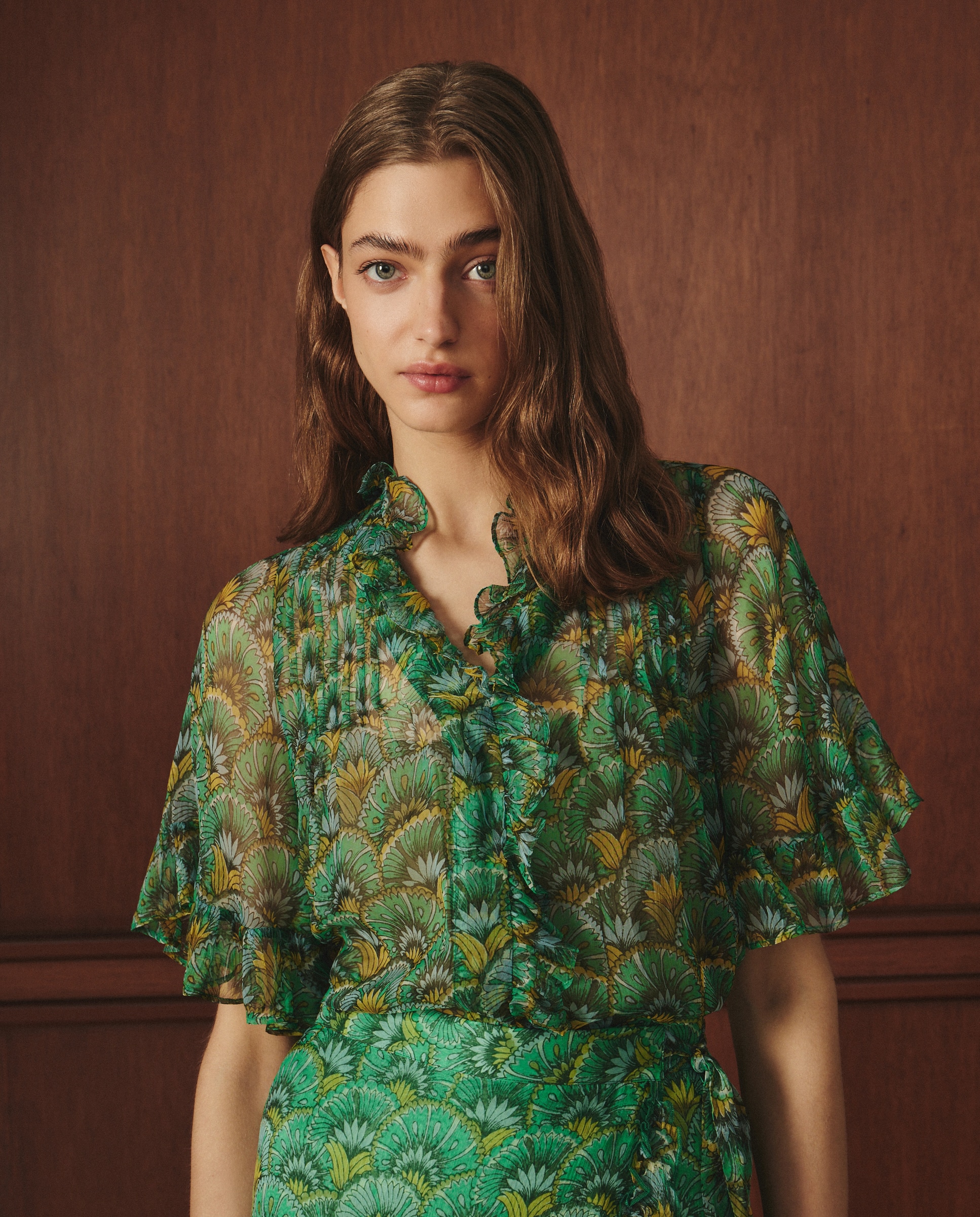 Blusa com Estampado Floral Verde-1