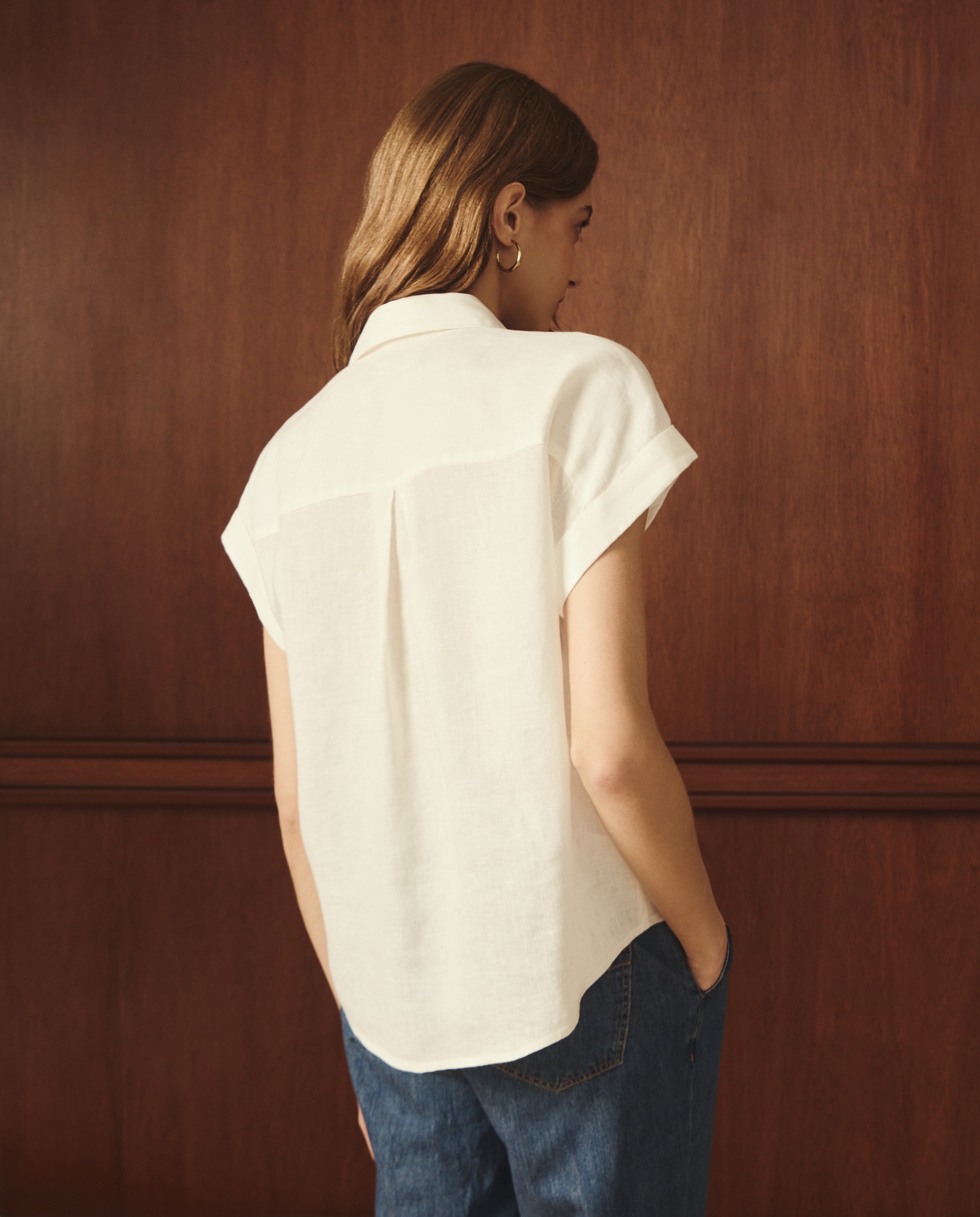 Camisa de mujer manga corta de lino - Lloyd's - Azul 120 Crudo-3