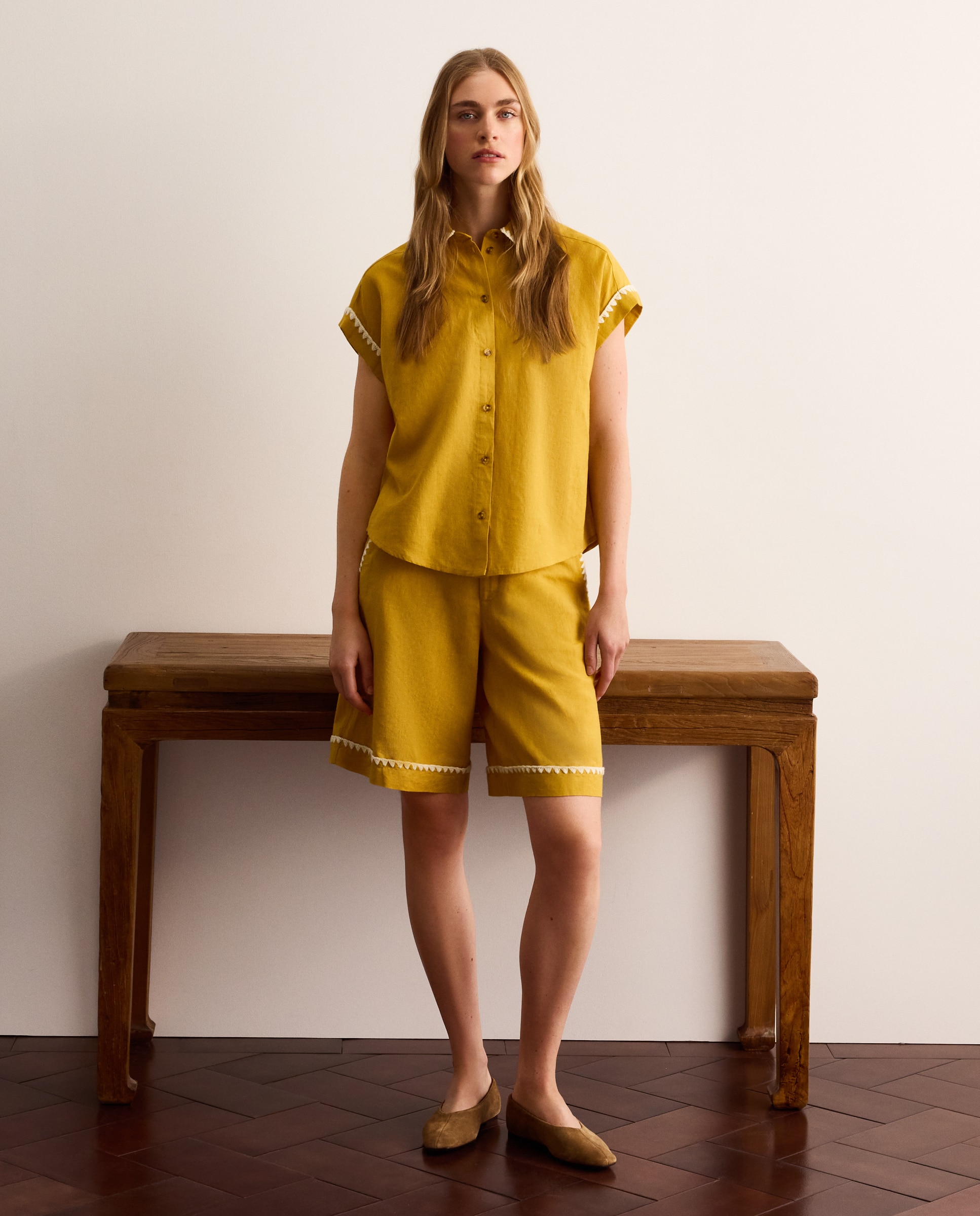 Camisa de mujer de manga corta de lino - Lloyd's - 300 Amarillo 300 Amarillo-2