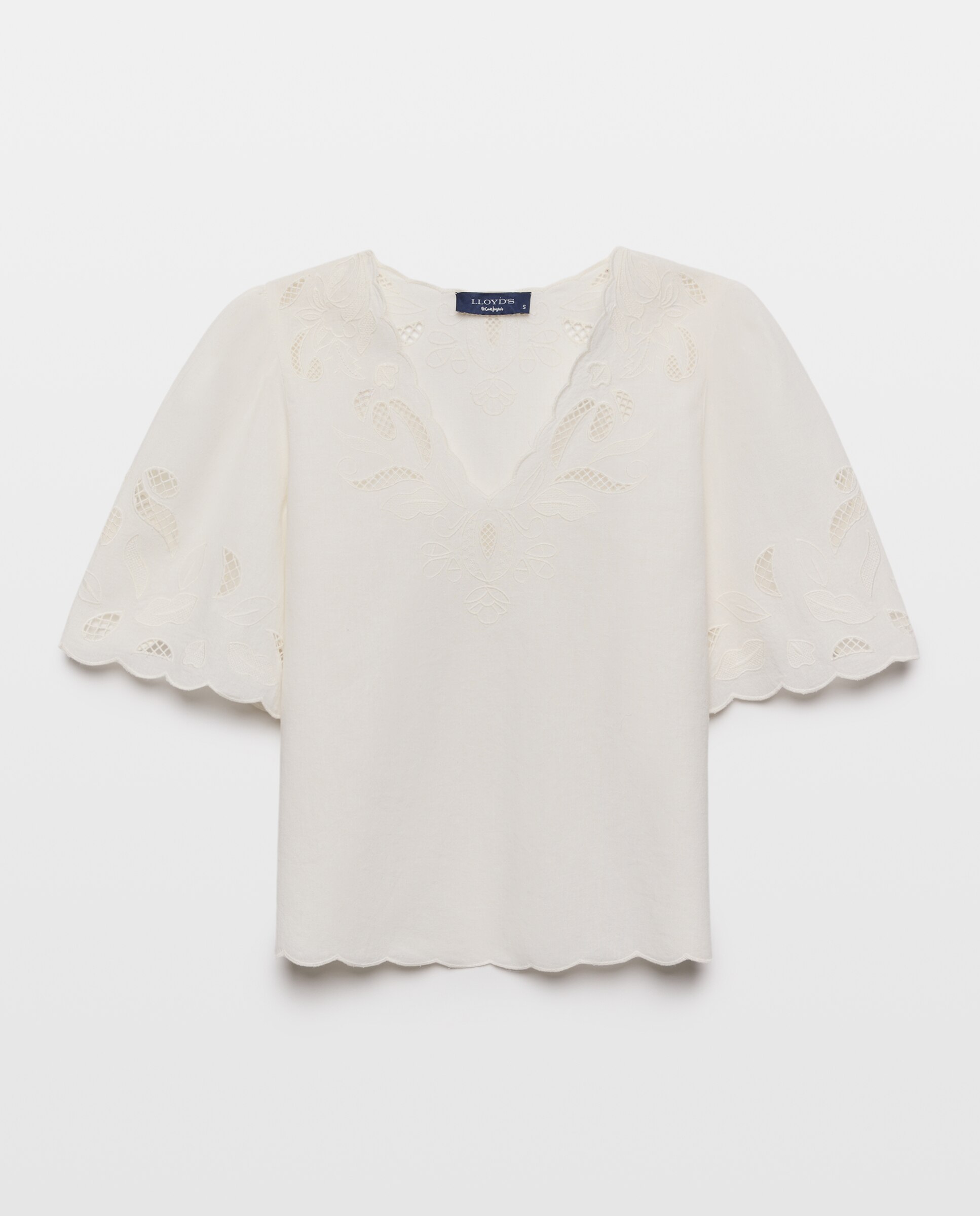 Blusa manga corta de mujer en lino troquelada - Lloyd's - Blanco roto Blanco roto-4