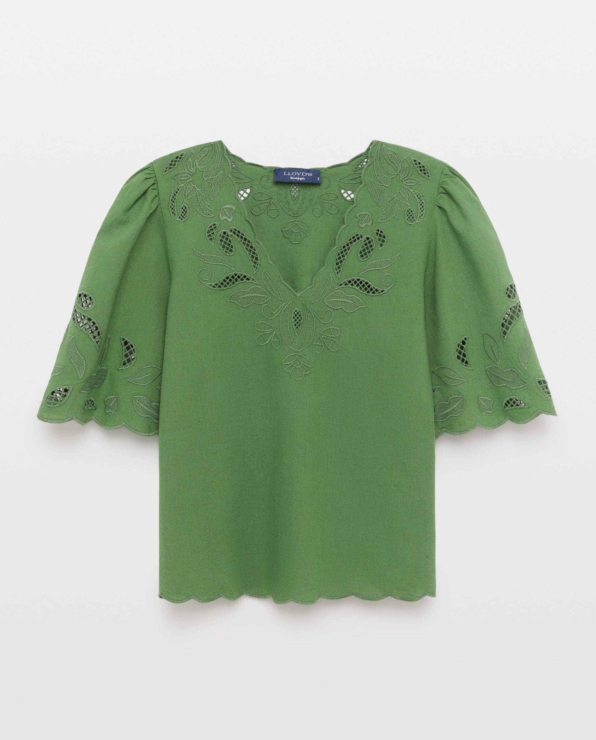Blusa manga corta de mujer en lino troquelada - Lloyd's - Verde Verde-4