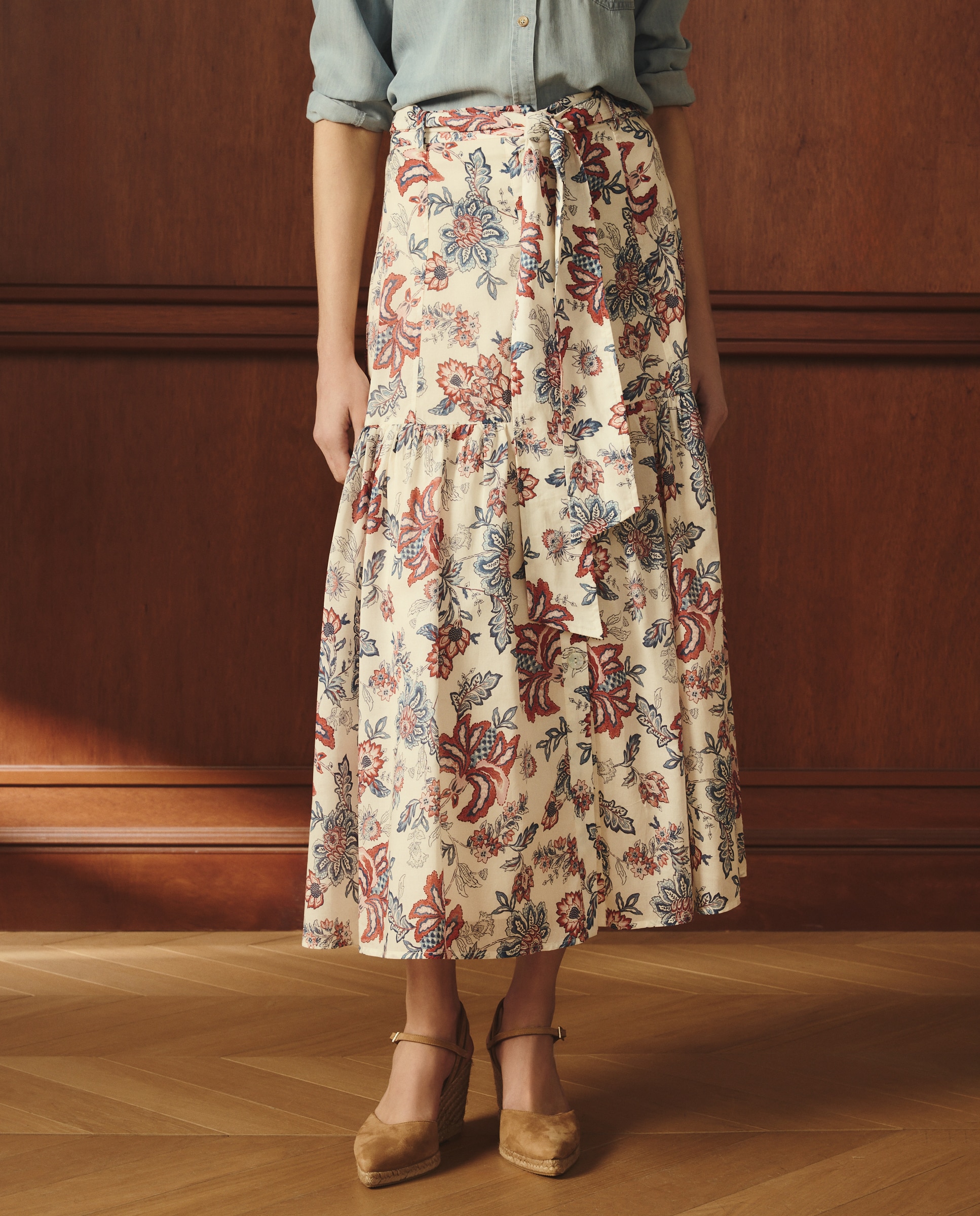 Falda de algodón con print floral - Lloyd's - Blanco Blanco-2