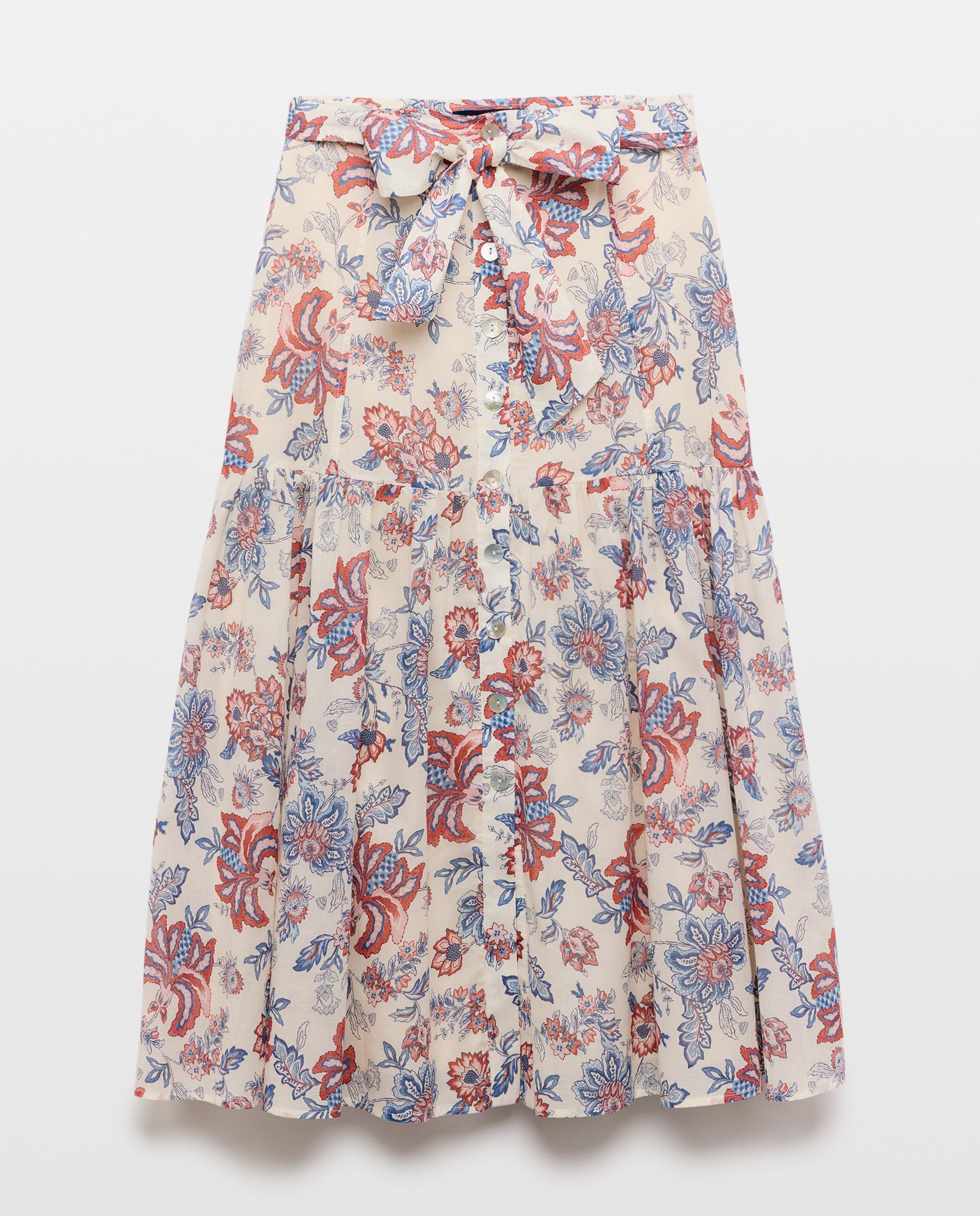 Falda de algodón con print floral - Lloyd's - Blanco Blanco-4