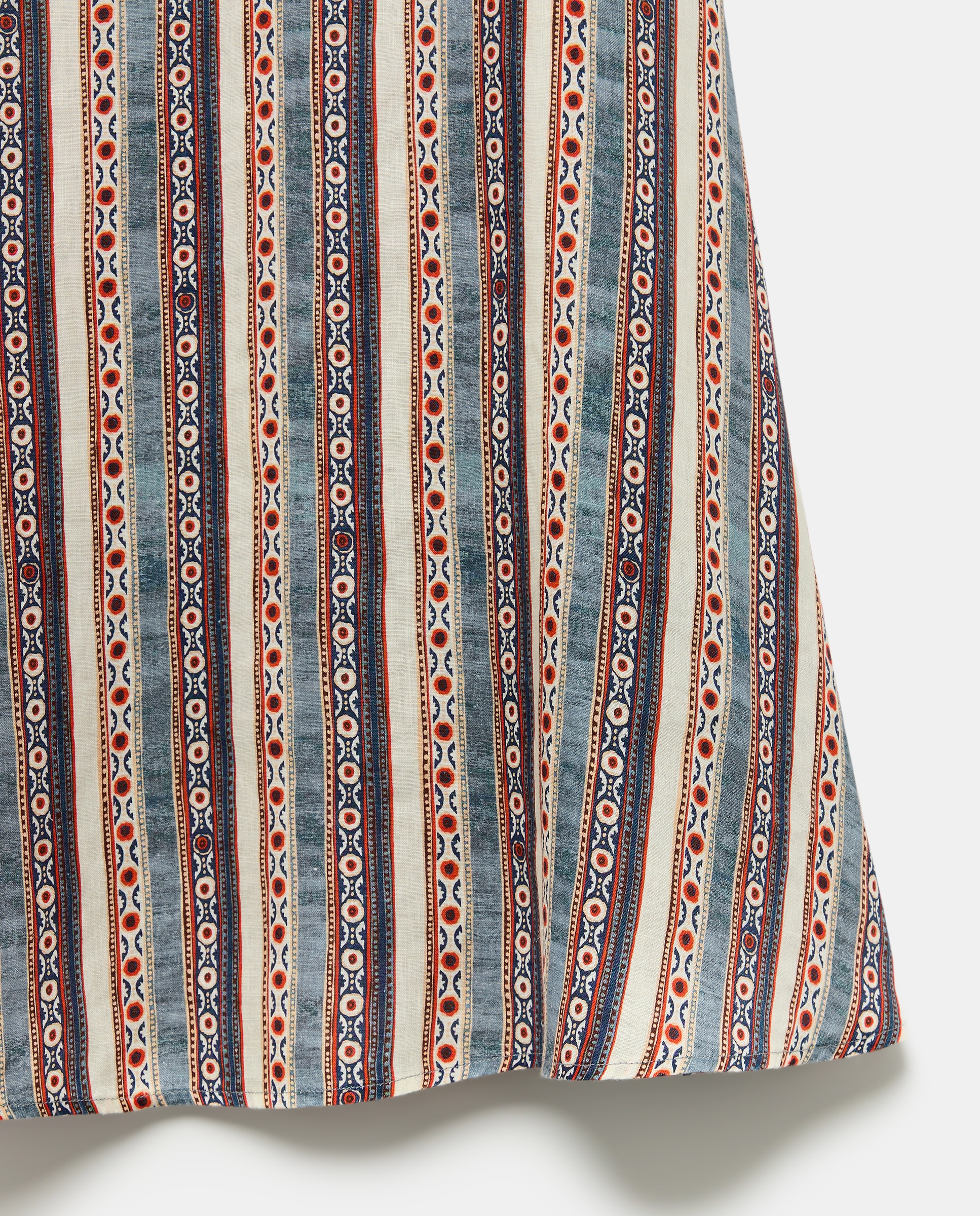 Falda midi de lino con flor y rayas - Lloyd's - Blanco Azul-5