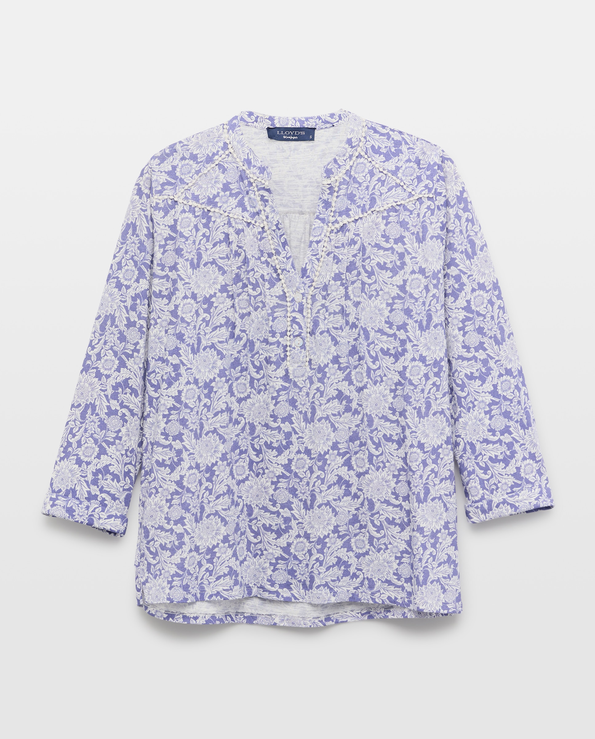 T-shirt de Decote Redondo com Peitilho Azul-4