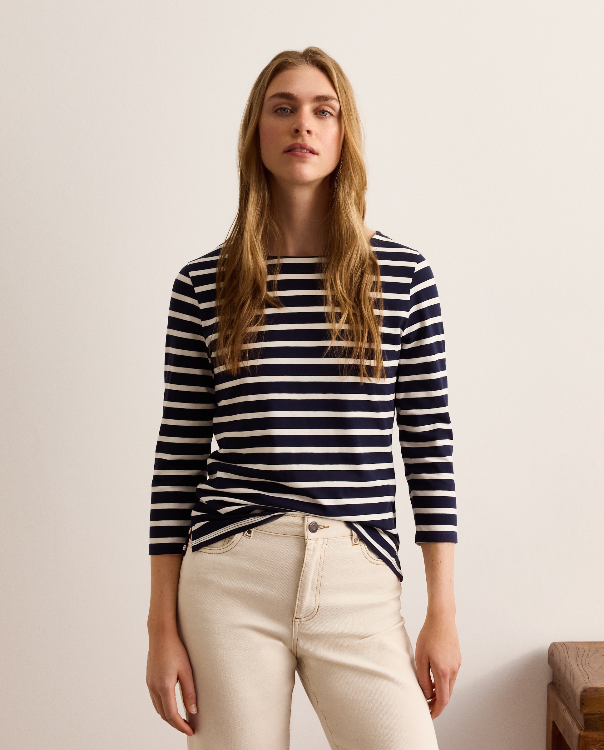 Camiseta de mujer con manga francesa y estampado de rayas - Lloyd's - Blanco Blanco-1