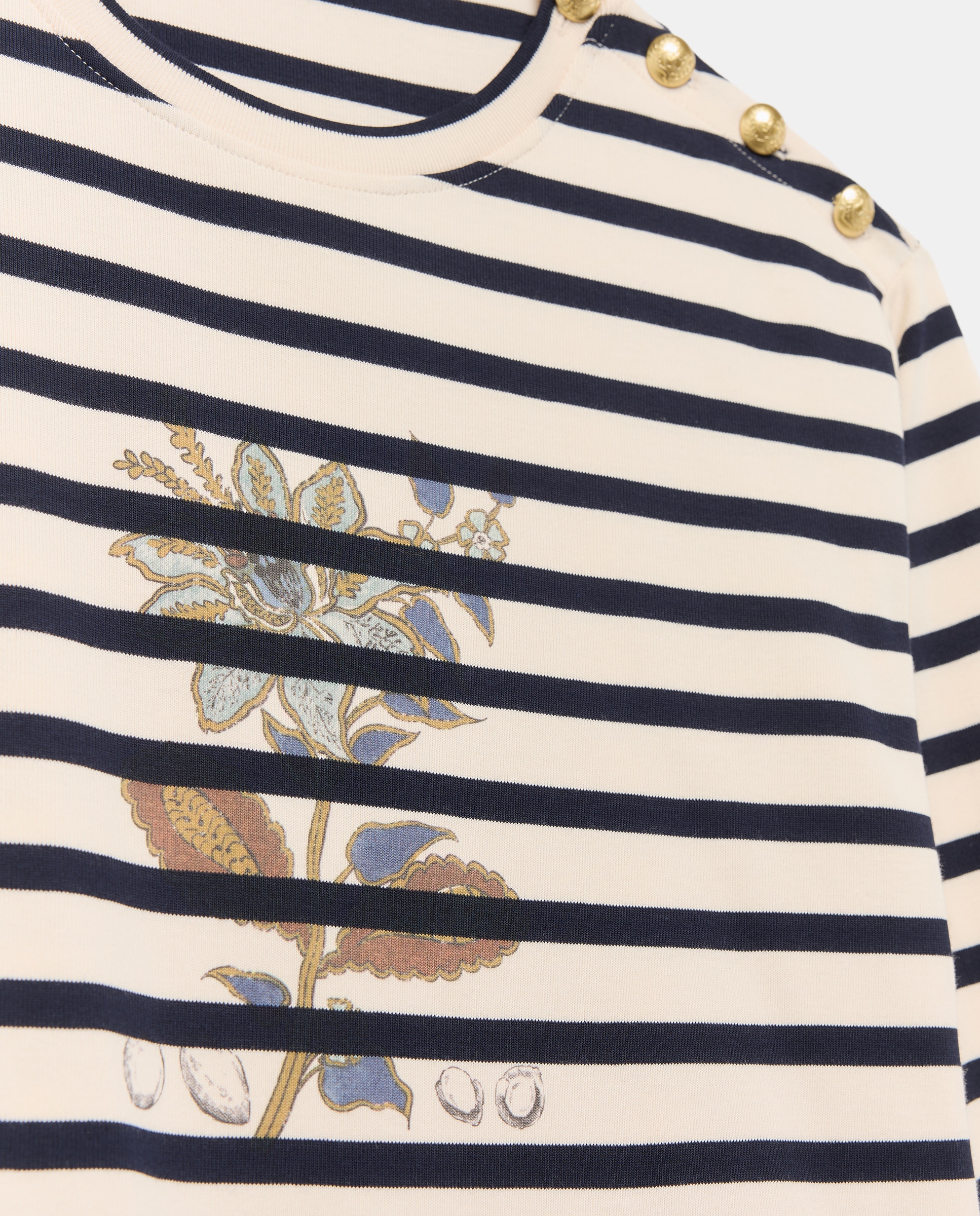 T-shirt com Manga 3/4 e Decote Redondo Azul-2