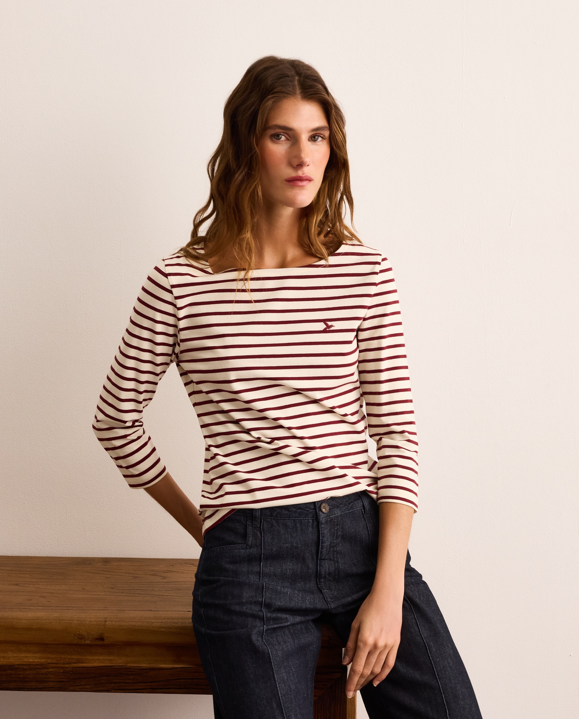 Camiseta de mujer con manga francesa y estampado de rayas - Lloyd's - Rojo Rojo-2