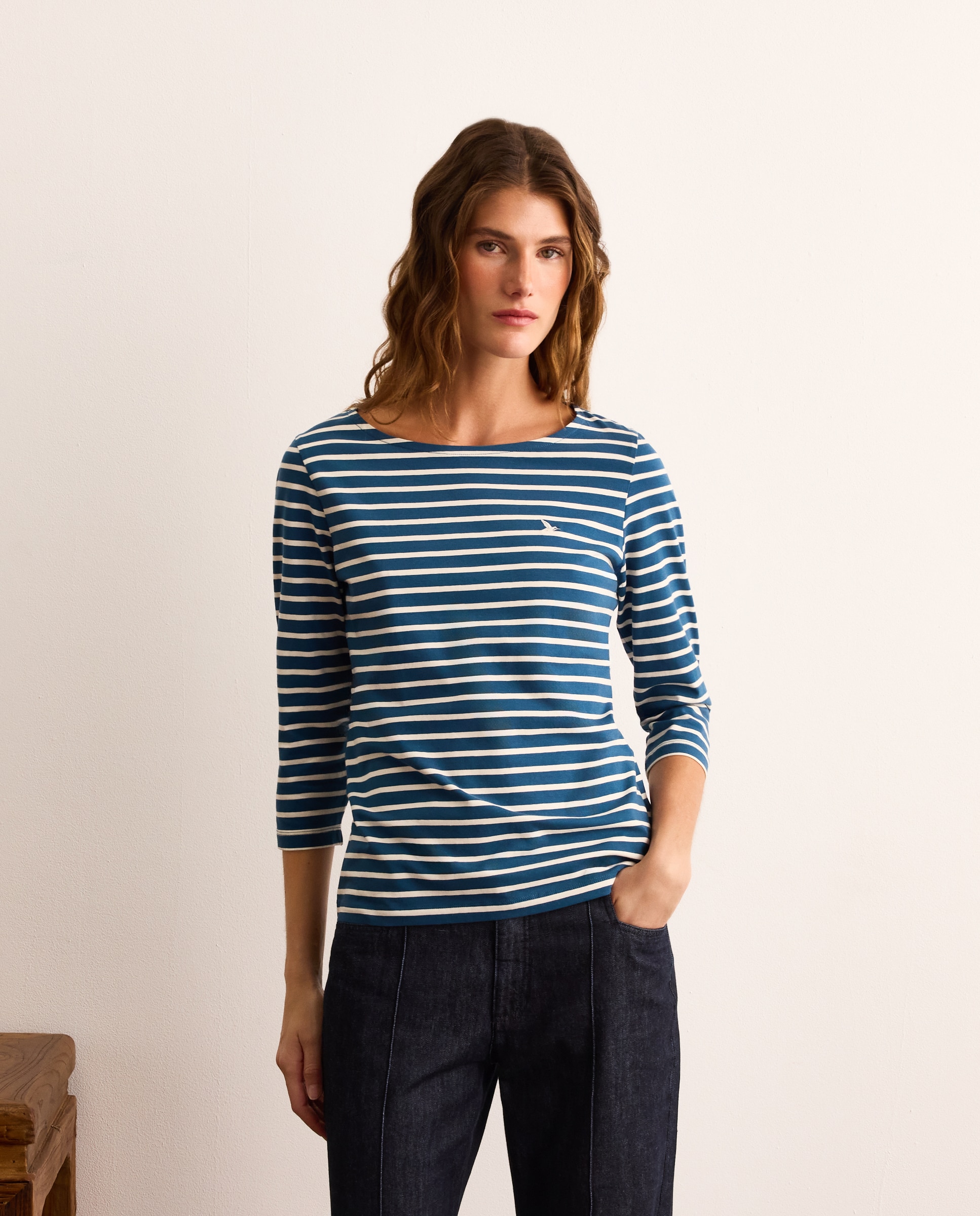 Camiseta de mujer con manga francesa y estampado de rayas - Lloyd's - Azul marino Azul marino-1