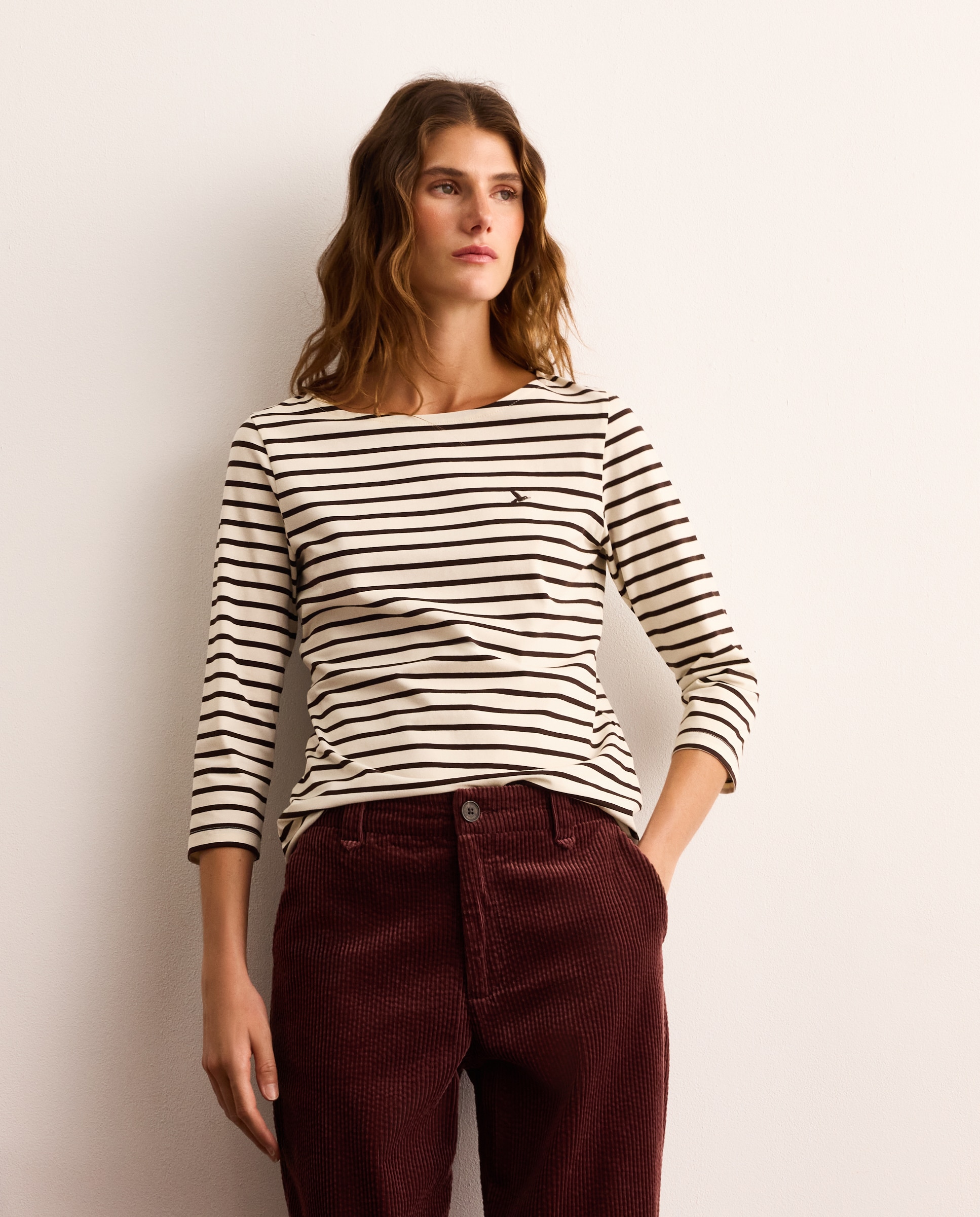 Camiseta de mujer con manga francesa y estampado de rayas - Lloyd's - Marrón Marrón-1