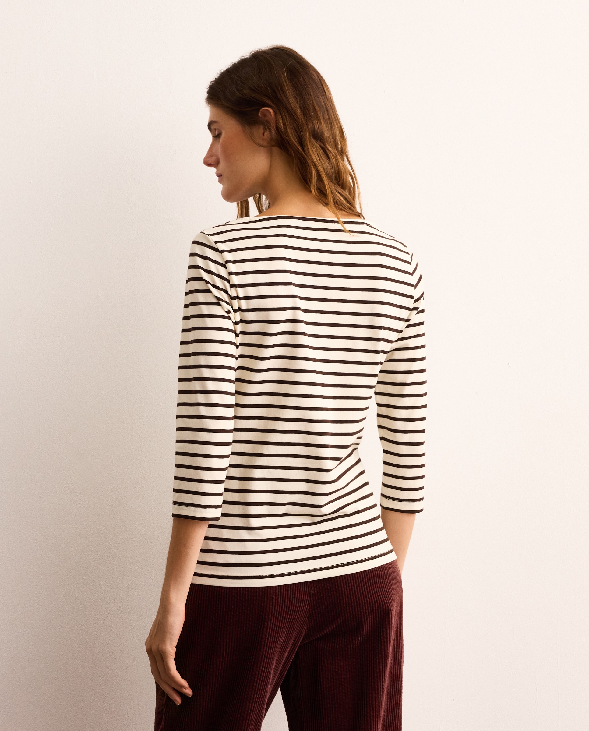 Camiseta de mujer con manga francesa y estampado de rayas - Lloyd's - Marrón Marrón-3