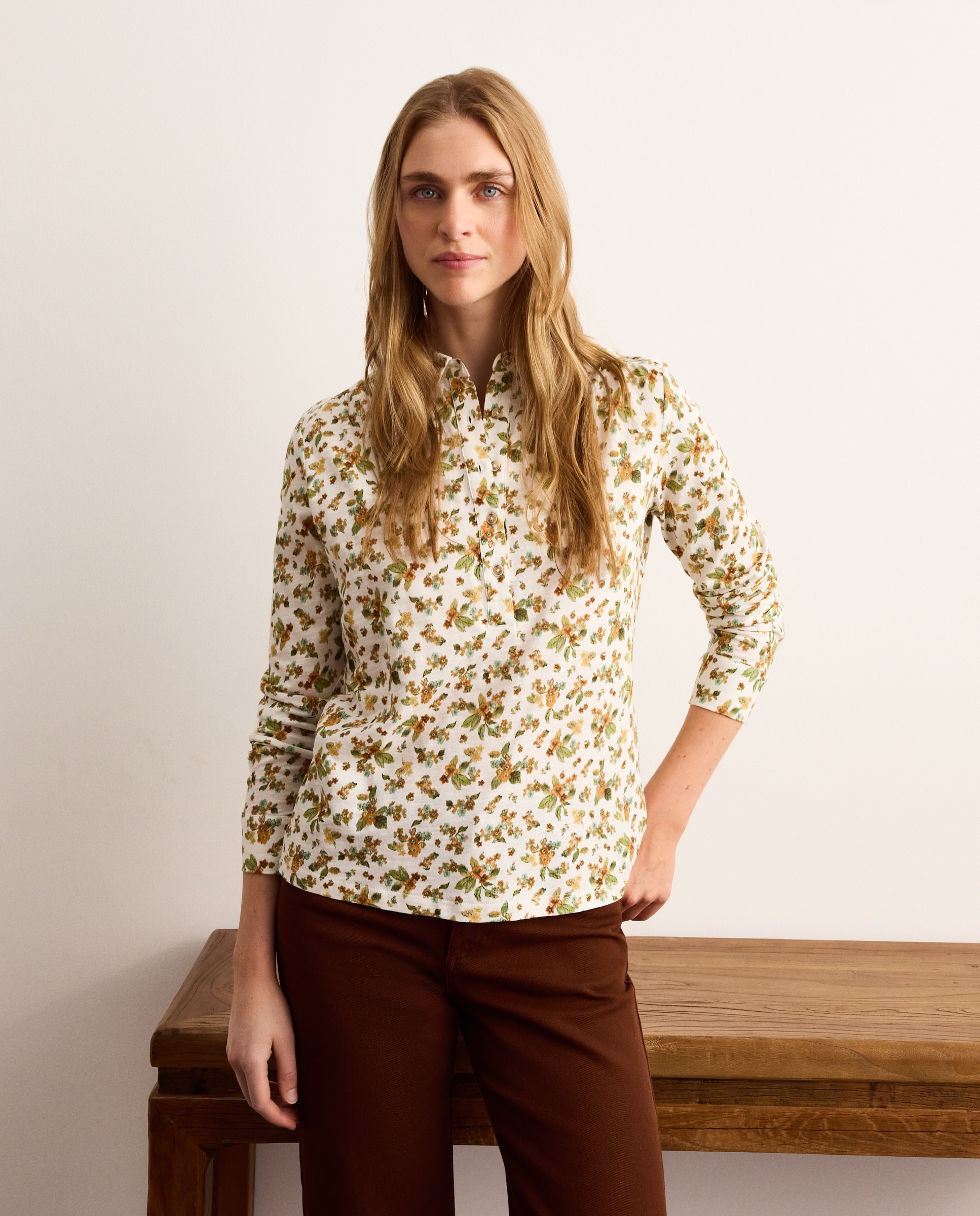Camisola de Manga Comprida com Colarinho de Polo Branco-2