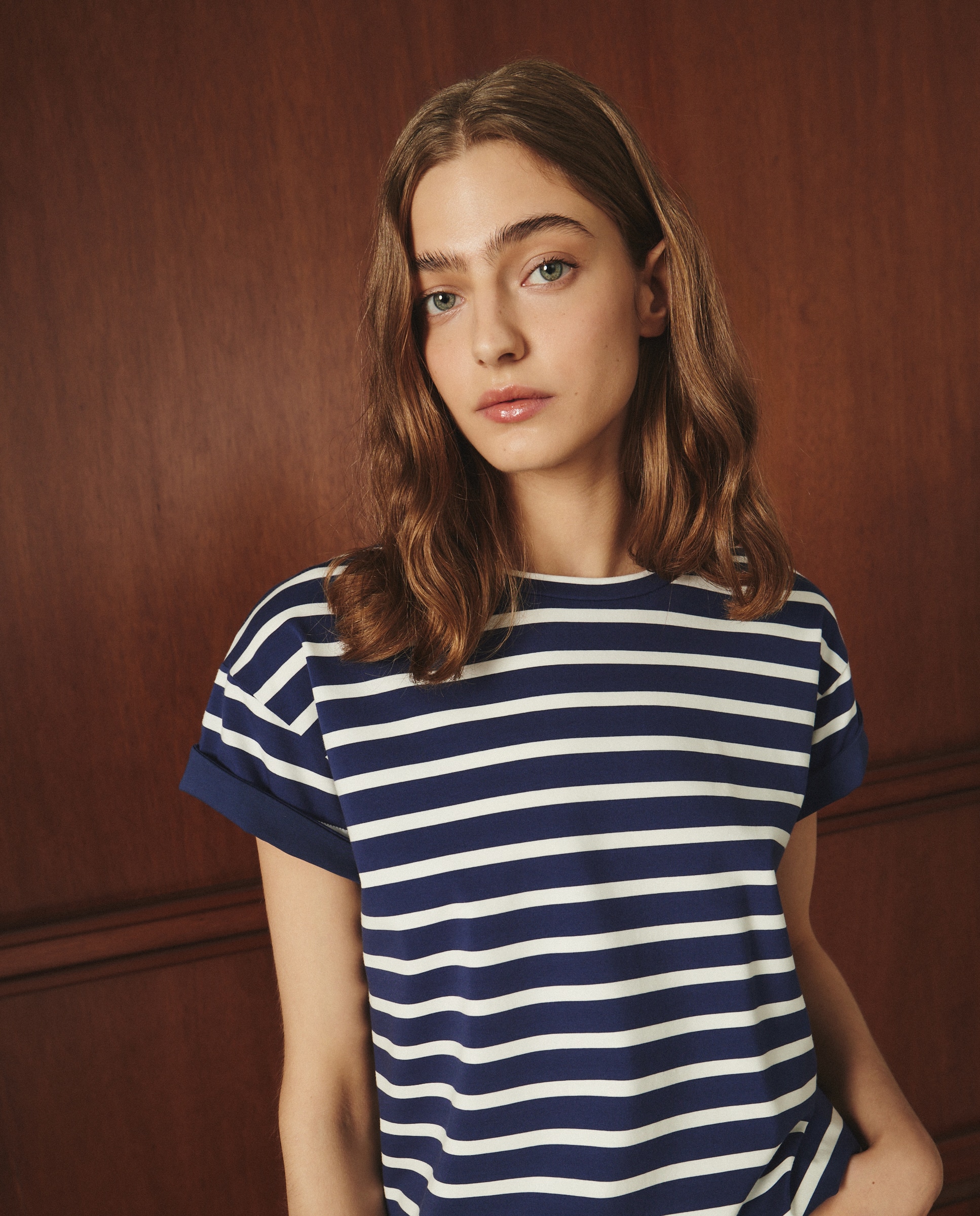 T-shirt estampada de mulher com manga curta Azul-marinho-1