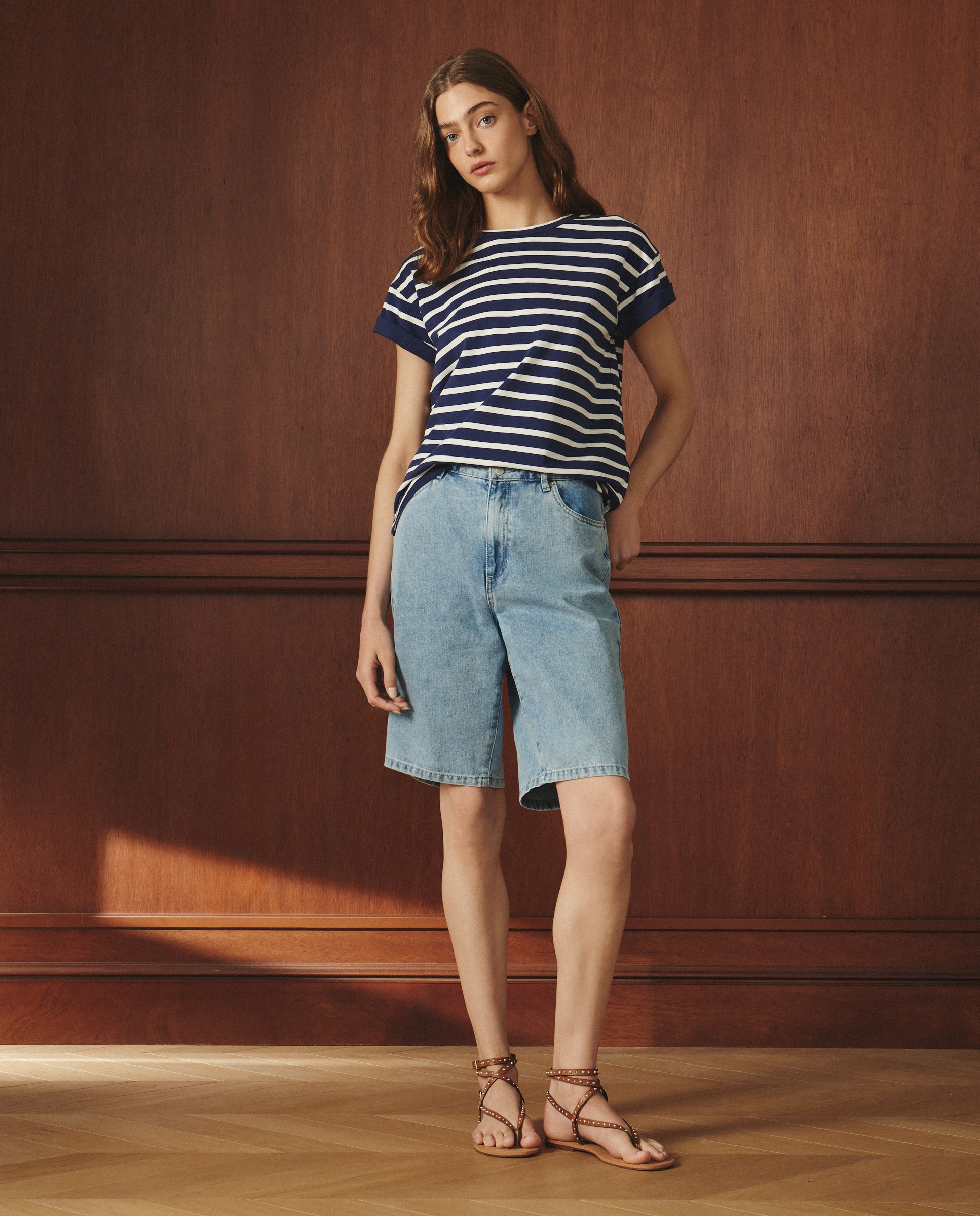 T-shirt estampada de mulher com manga curta Azul-marinho-3