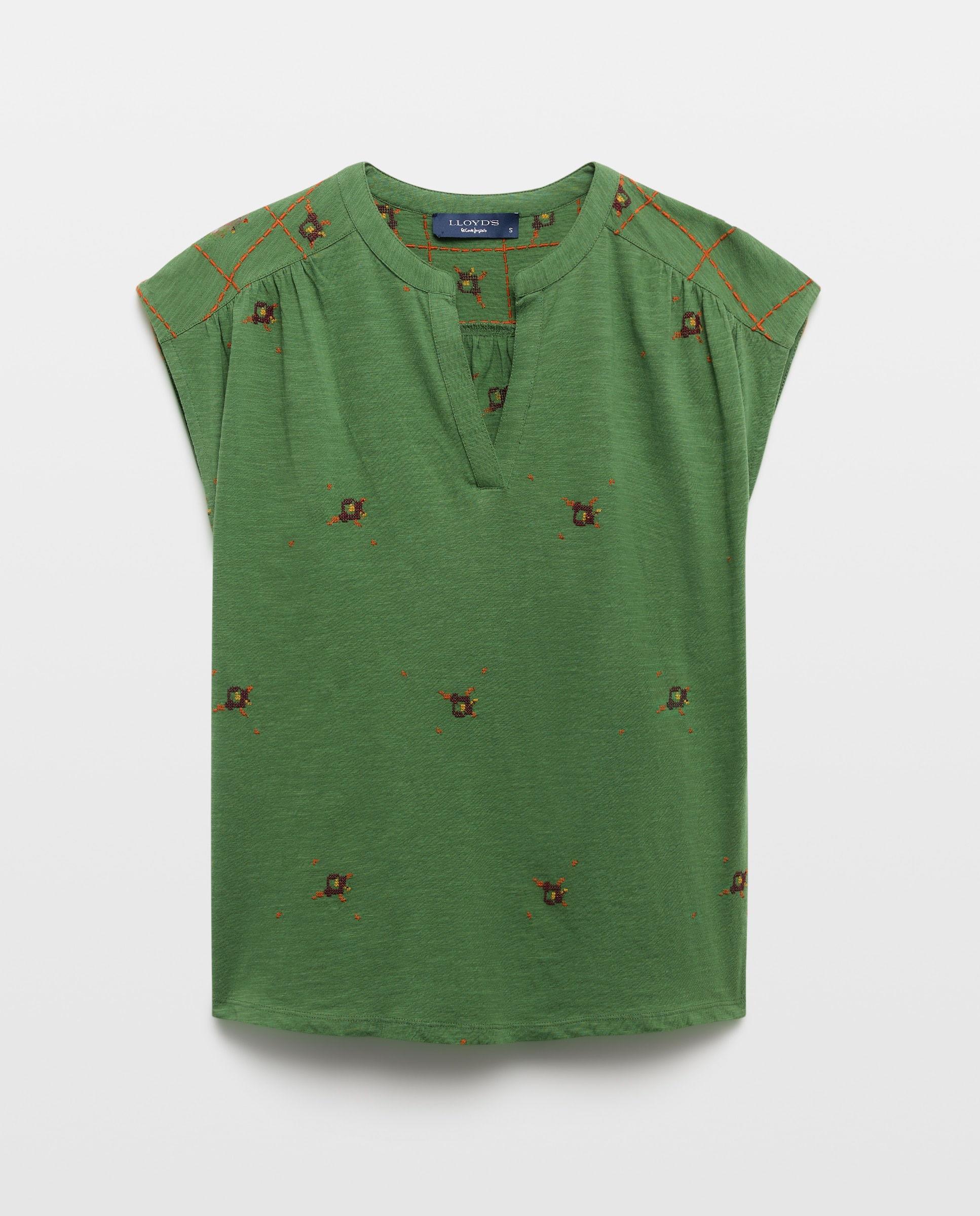 Camiseta de mujer con bordado mini flor - Lloyd's - Verde Verde-4