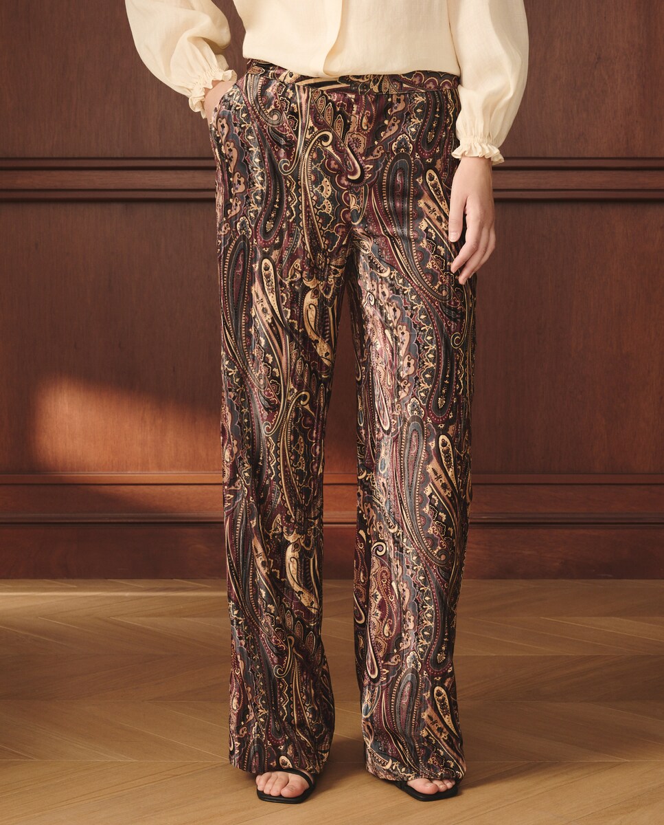 Calças de Veludo Estampadas Camel-2