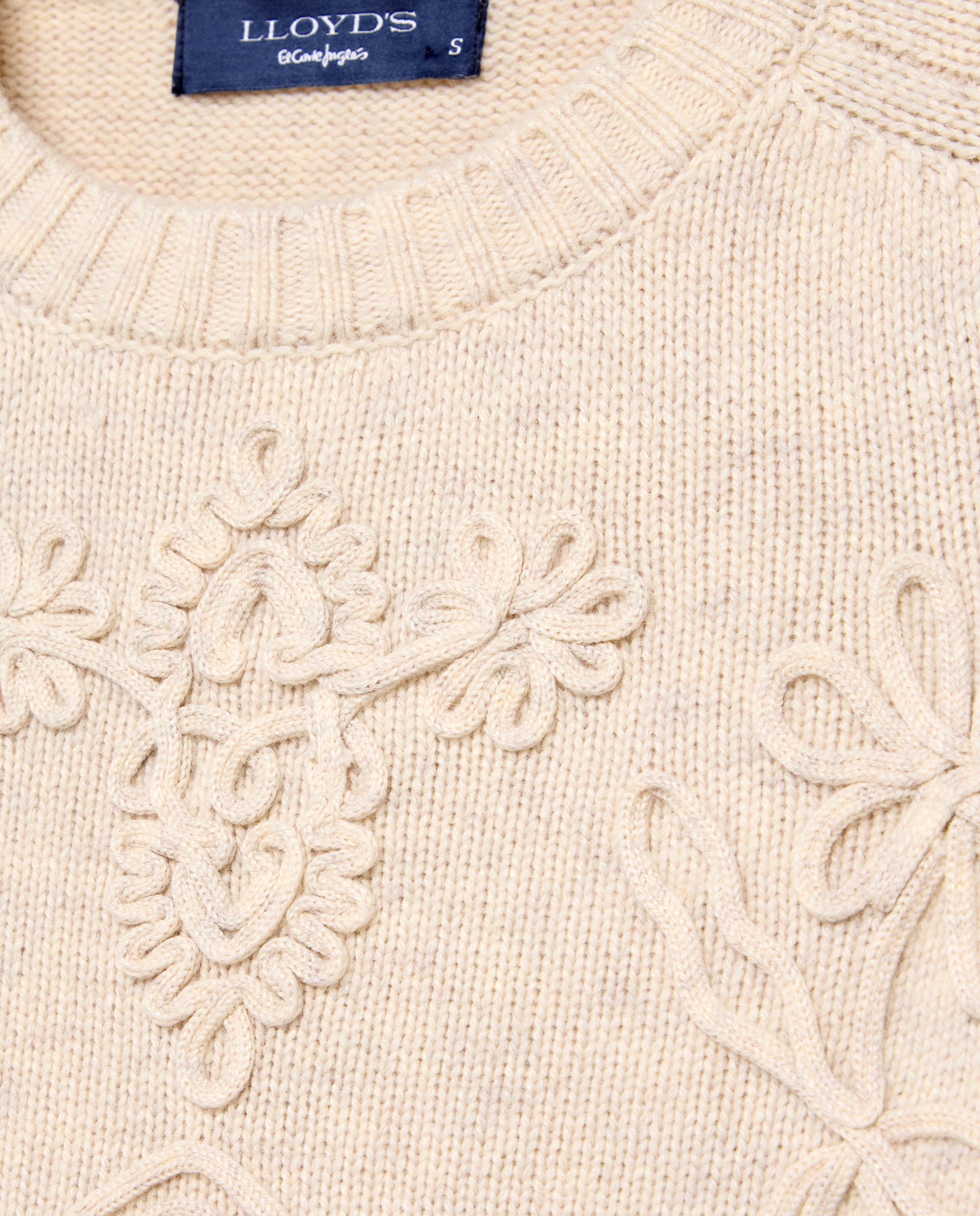 Camisola de Malha de Manga Comprida com Bordado Floral 120 Cru-2