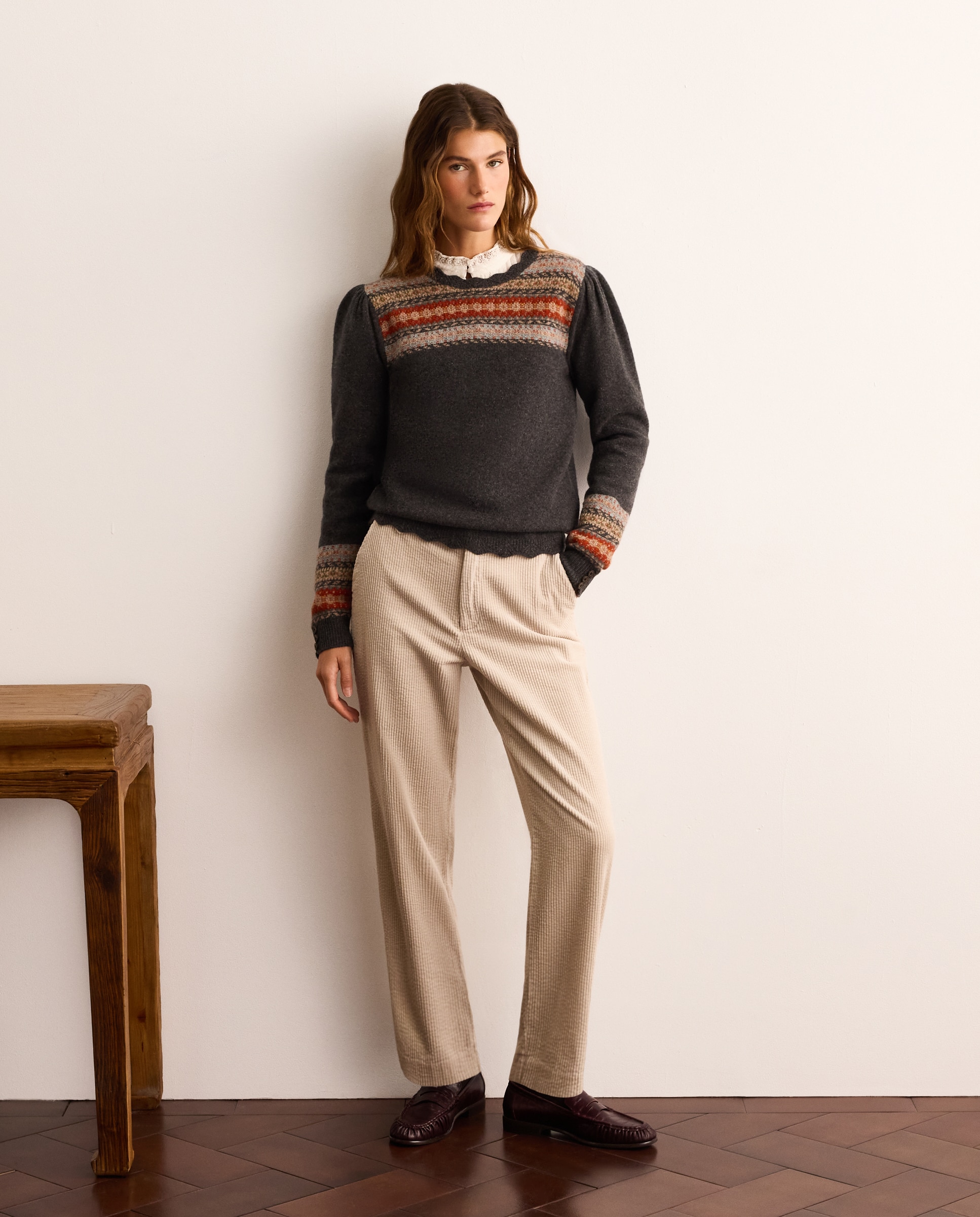 Jersey de mujer con cuello caja y canesú jacquard - Lloyd's - 820 Gris medio 820 Gris medio-2