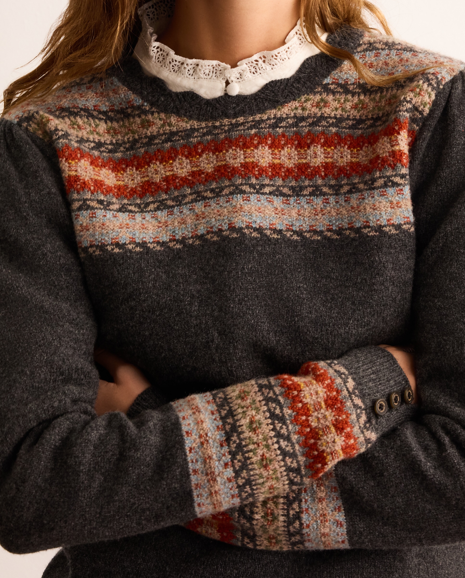 Jersey de mujer con cuello caja y canesú jacquard - Lloyd's - 820 Gris medio 820 Gris medio-3