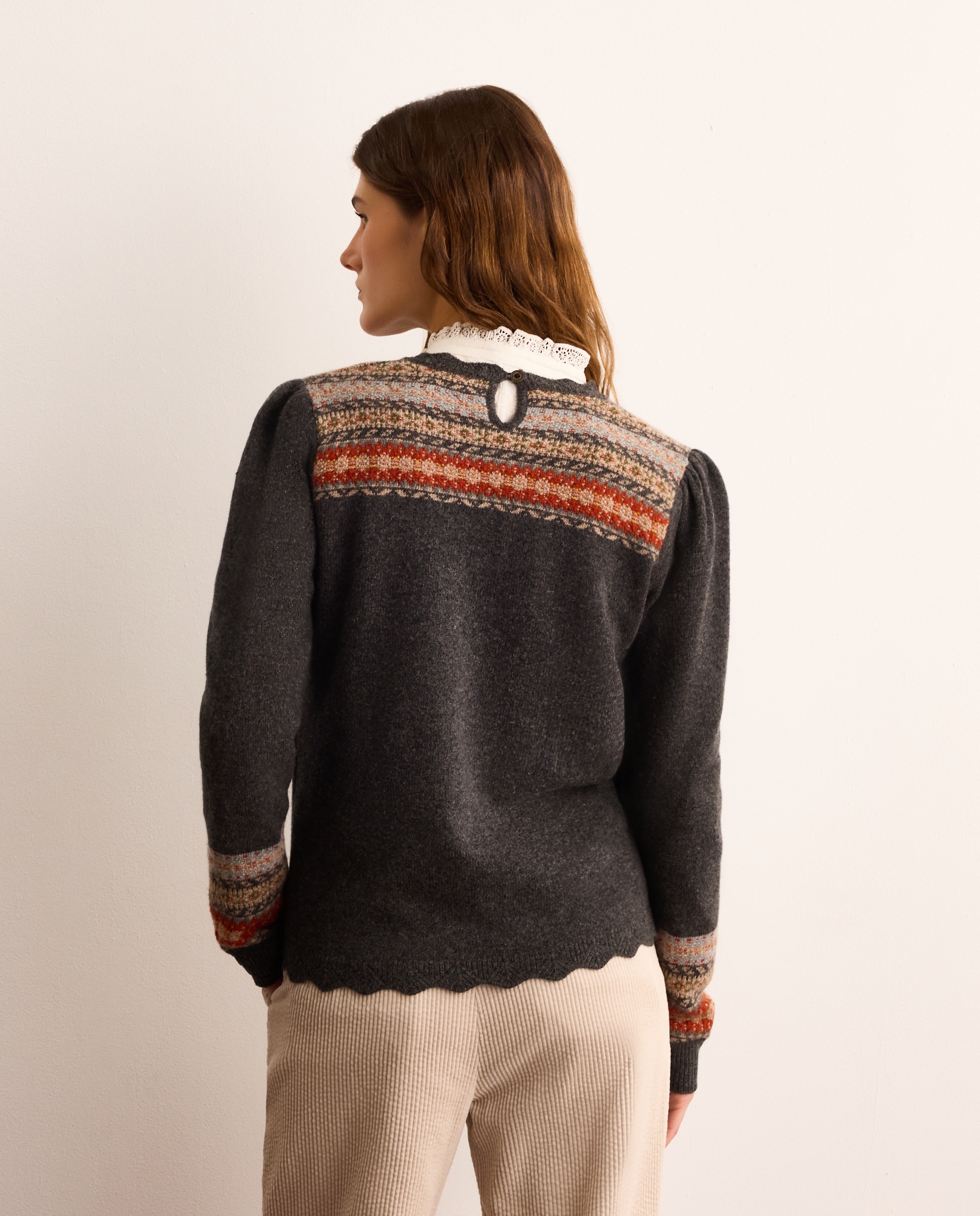 Jersey de mujer con cuello caja y canesú jacquard - Lloyd's - 820 Gris medio 820 Gris medio-4