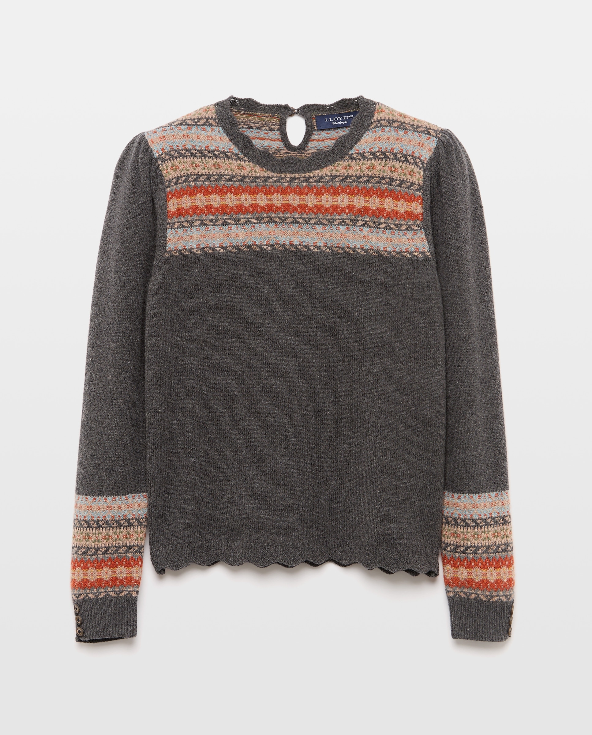 Jersey de mujer con cuello caja y canesú jacquard - Lloyd's - 820 Gris medio 820 Gris medio-5
