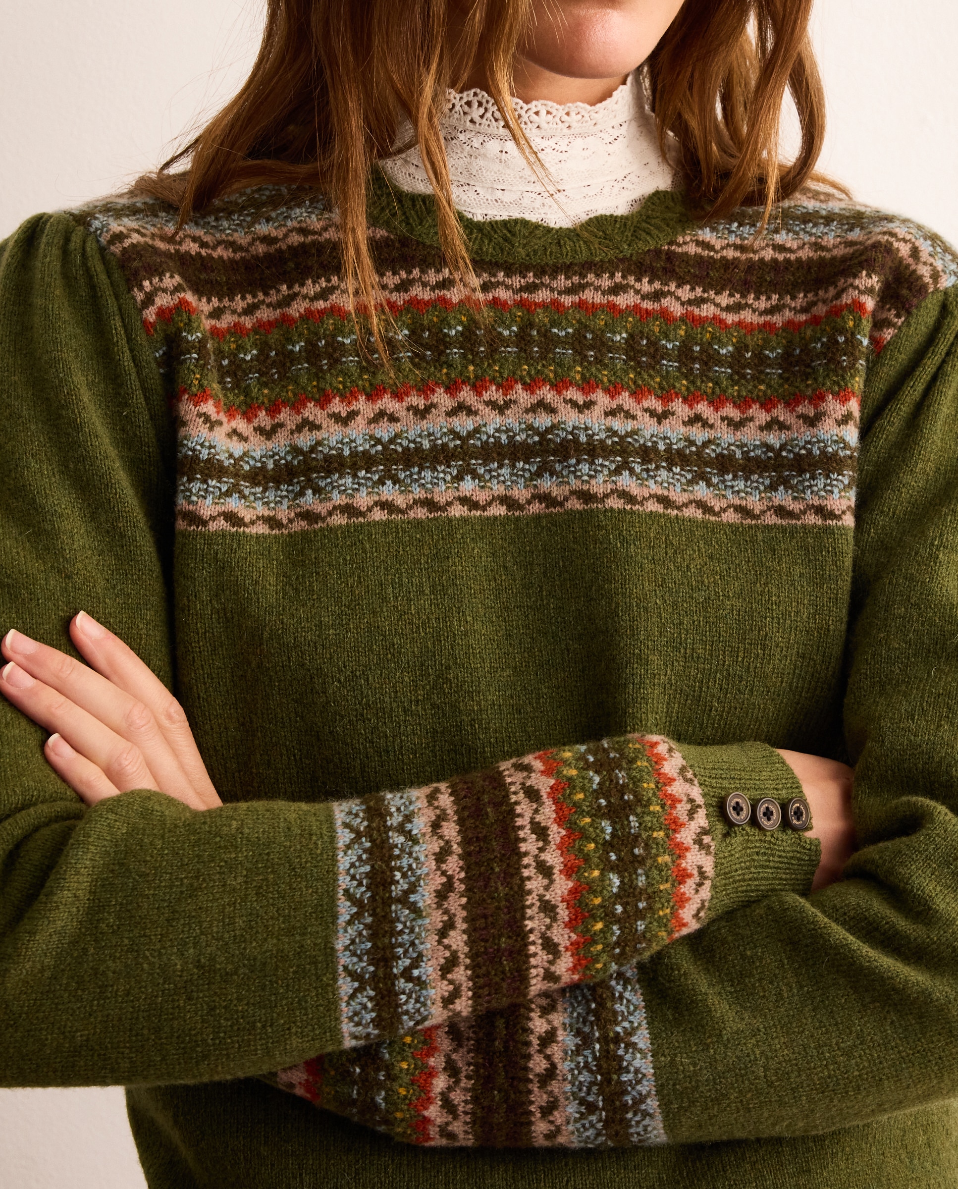 Jersey de mujer con cuello caja y canesú jacquard - Lloyd's - Verde Verde-2