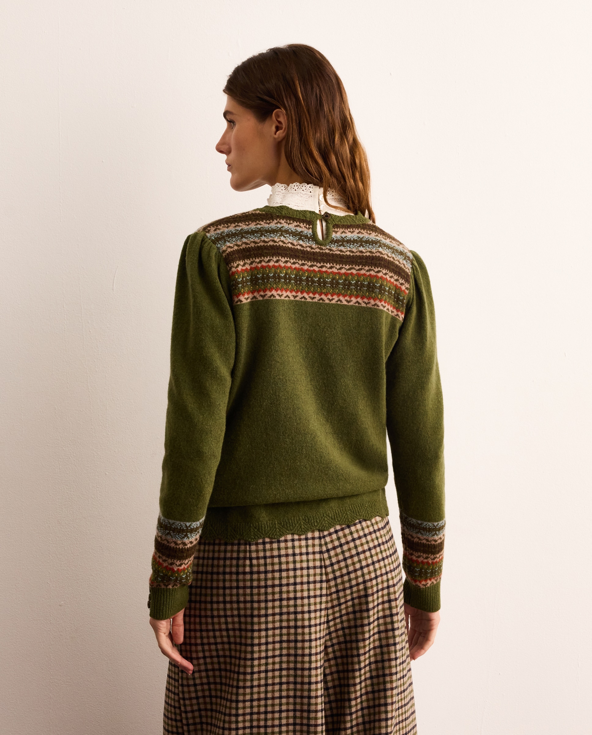 Jersey de mujer con cuello caja y canesú jacquard - Lloyd's - Verde Verde-4