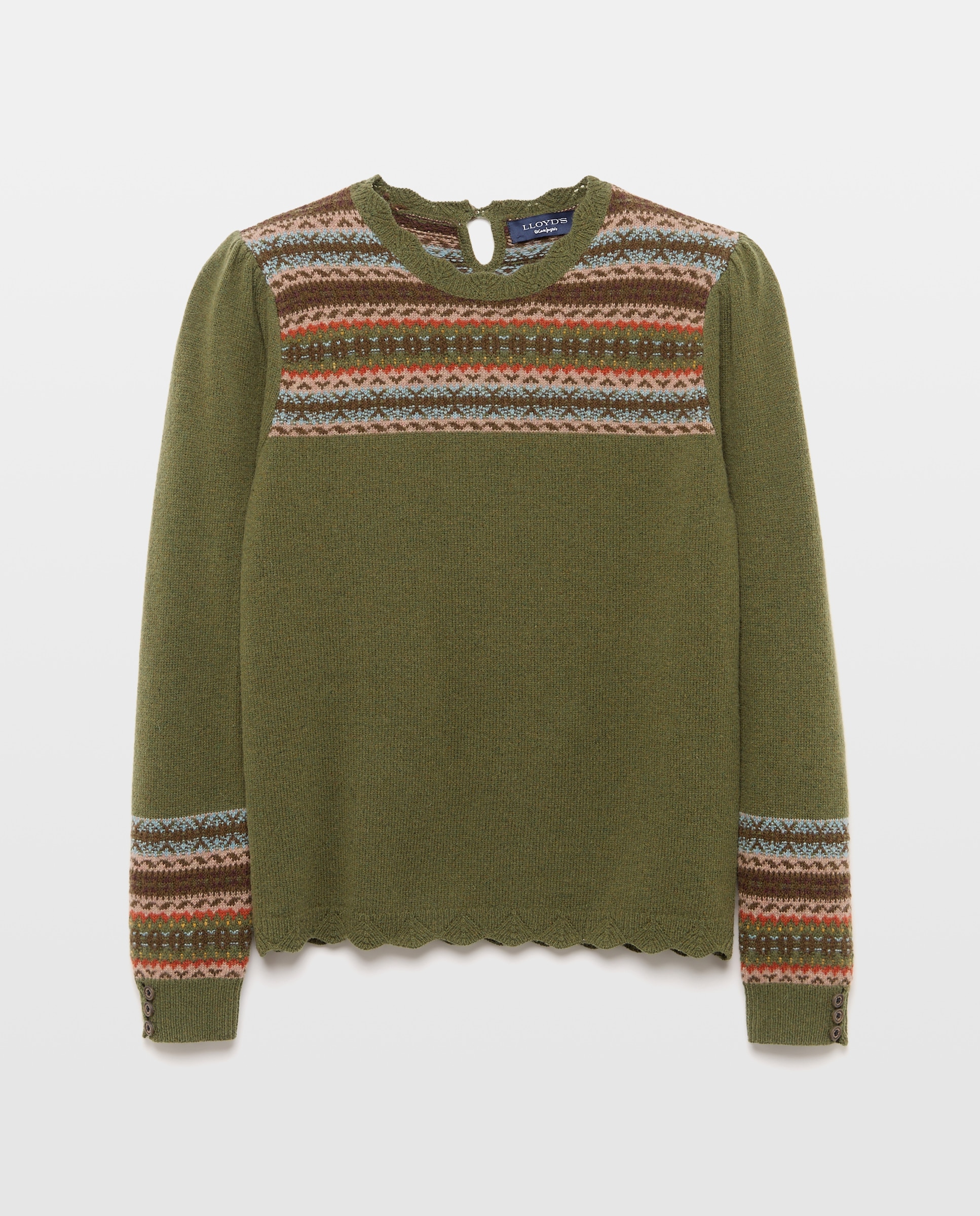 Jersey de mujer con cuello caja y canesú jacquard - Lloyd's - Verde Verde-5