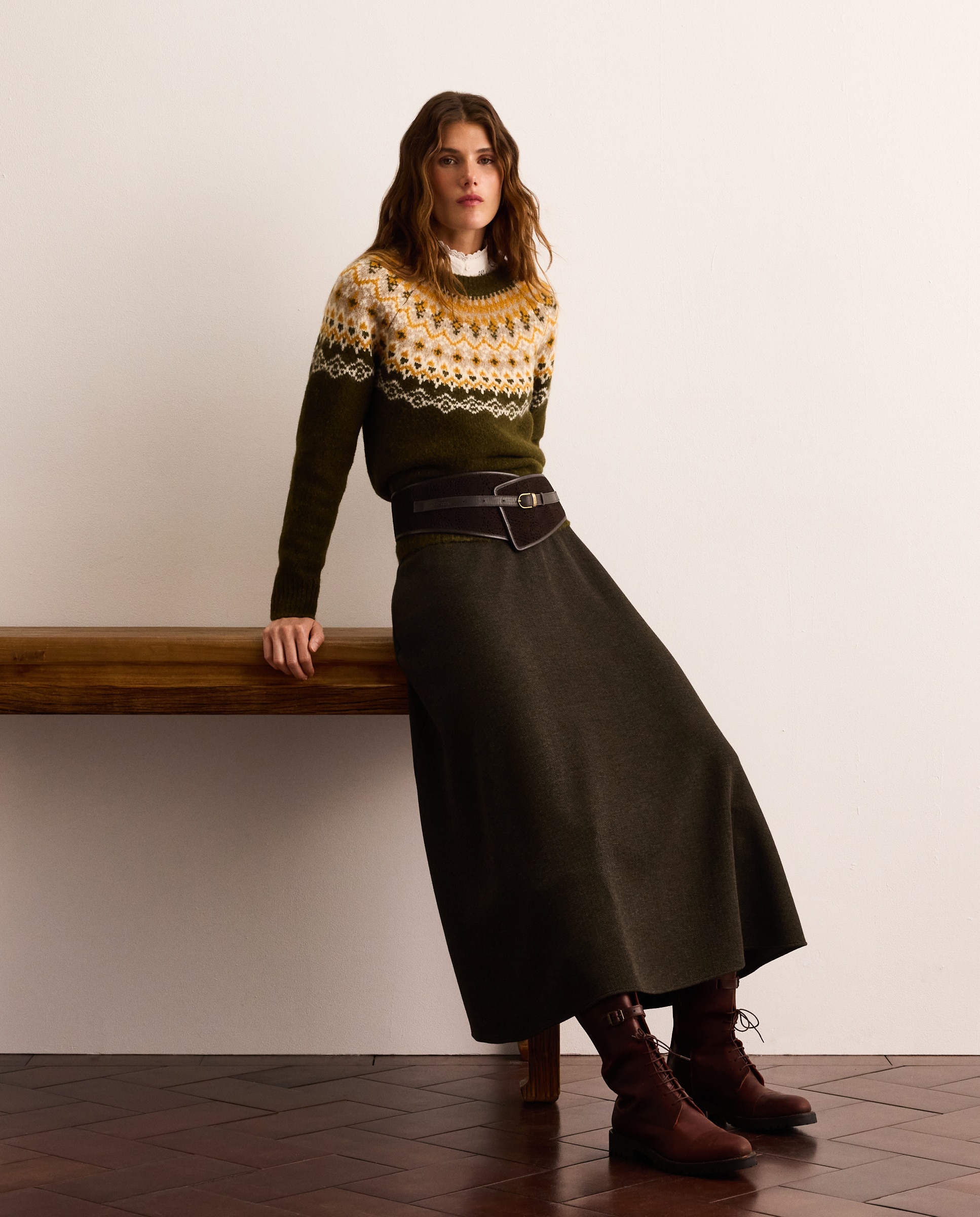 Camisola de Malha com Manga Comprida e Jacquard 520 Caqui-1