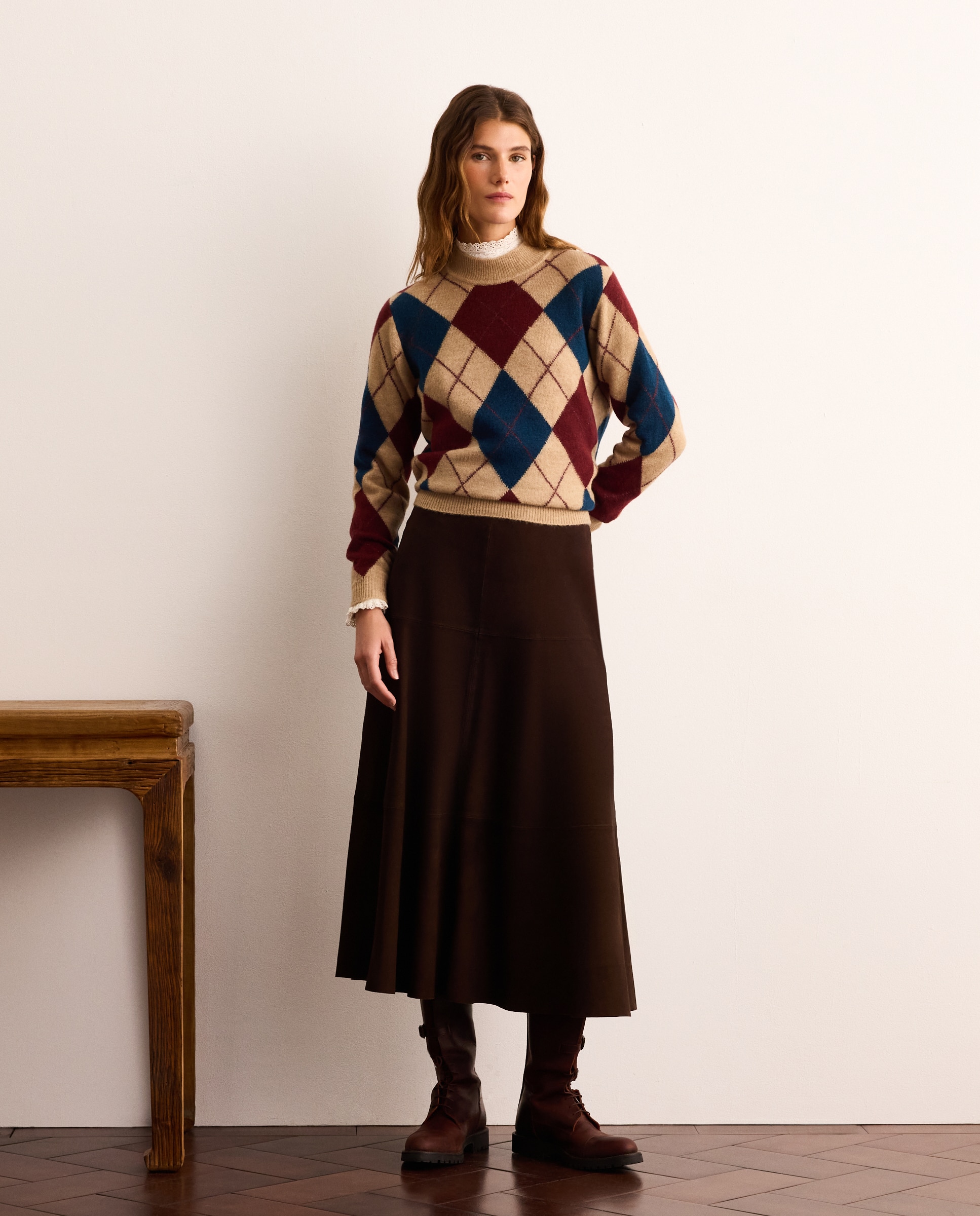 Jersey de mujer con cuello caja y con intarsia de rombos - Lloyd's - Beige Beige-2