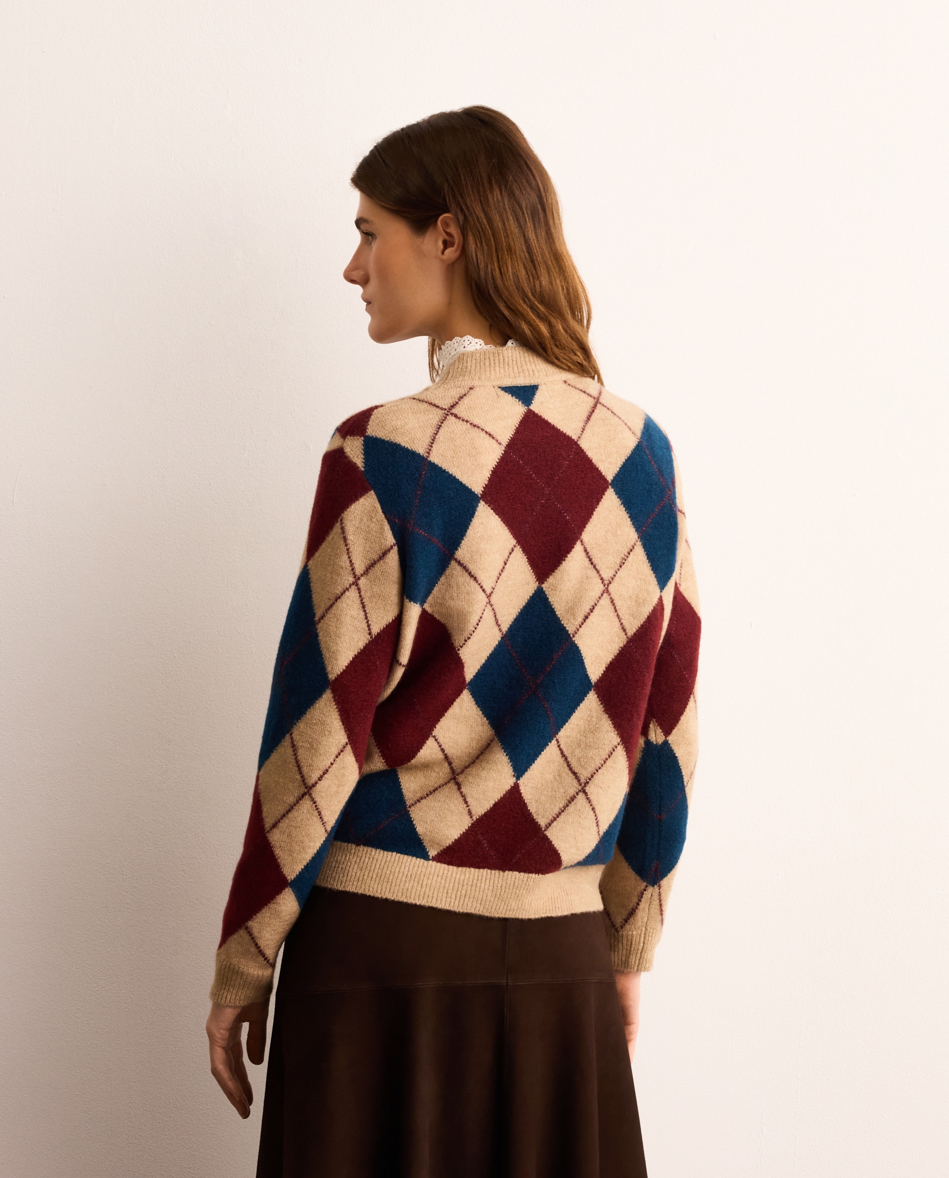 Jersey de mujer con cuello caja y con intarsia de rombos - Lloyd's - Beige Beige-3