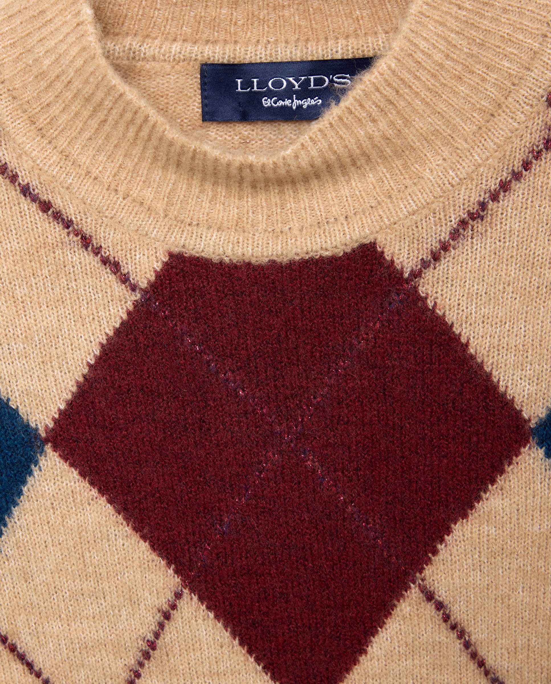 Jersey de mujer con cuello caja y con intarsia de rombos - Lloyd's - Beige Beige-5