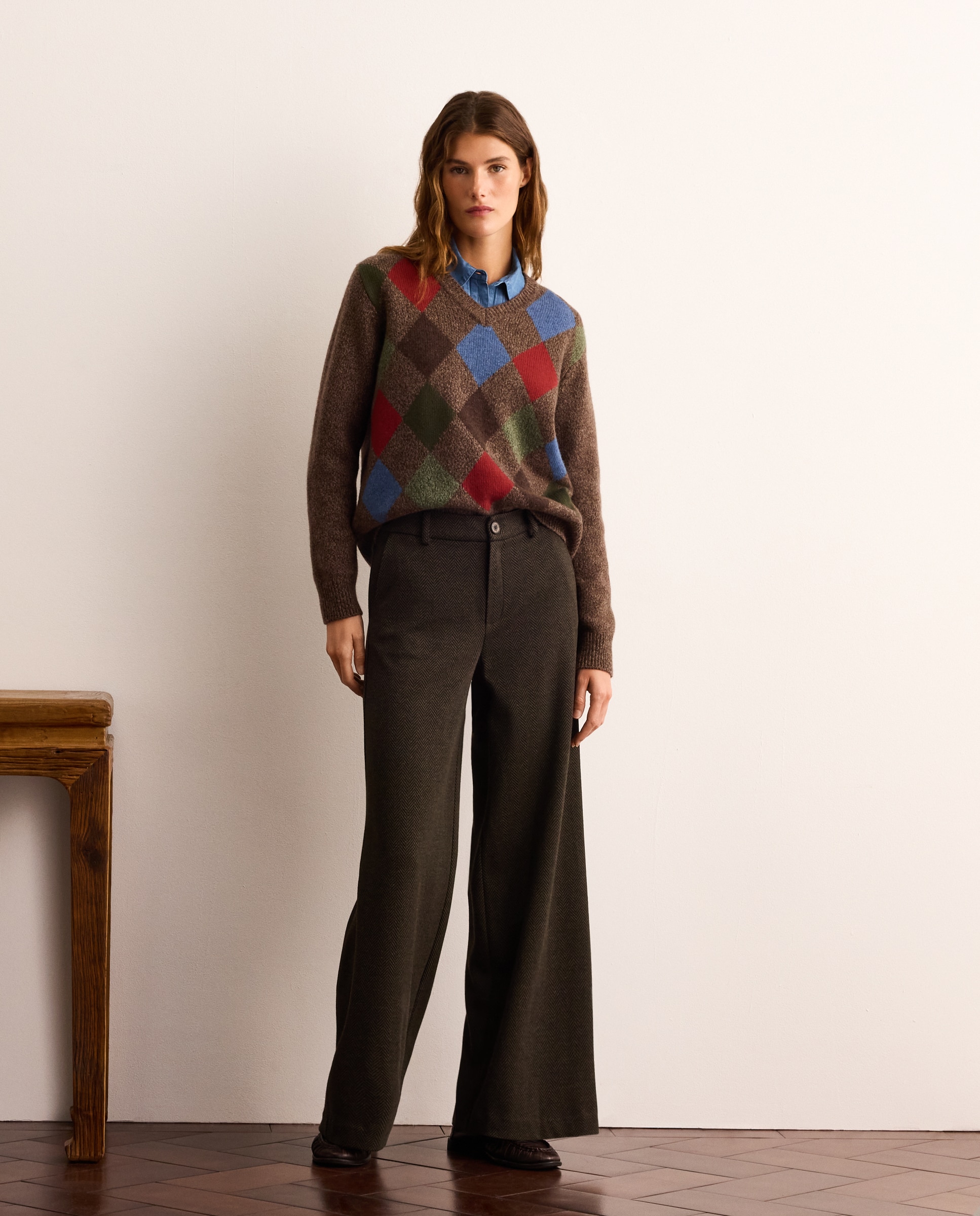 Jersey de mujer cuello pico rombos - Lloyd's - Visón oscuro Visón oscuro-2