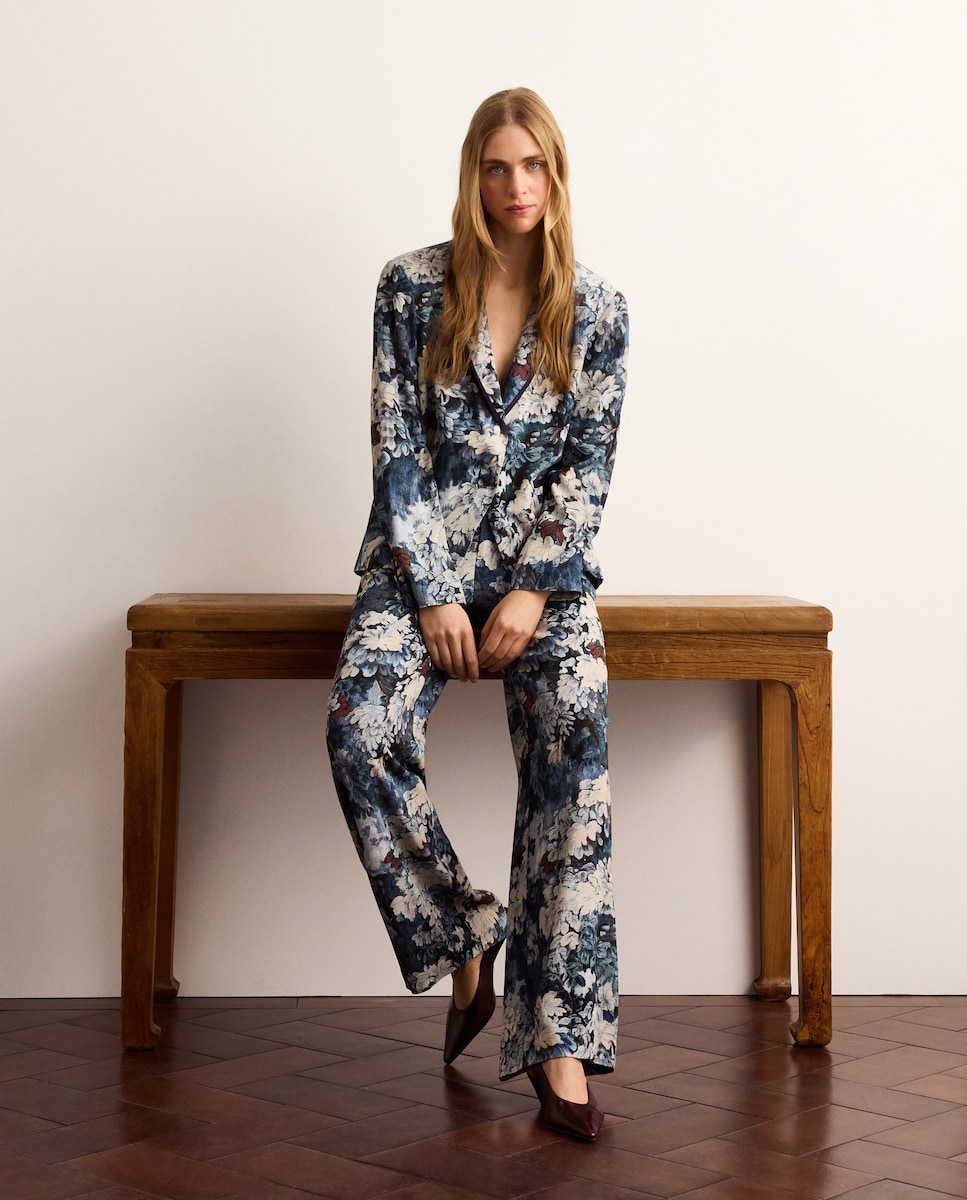 Imagen 0 de Pantalón ancho estampado de mujer Azul marino