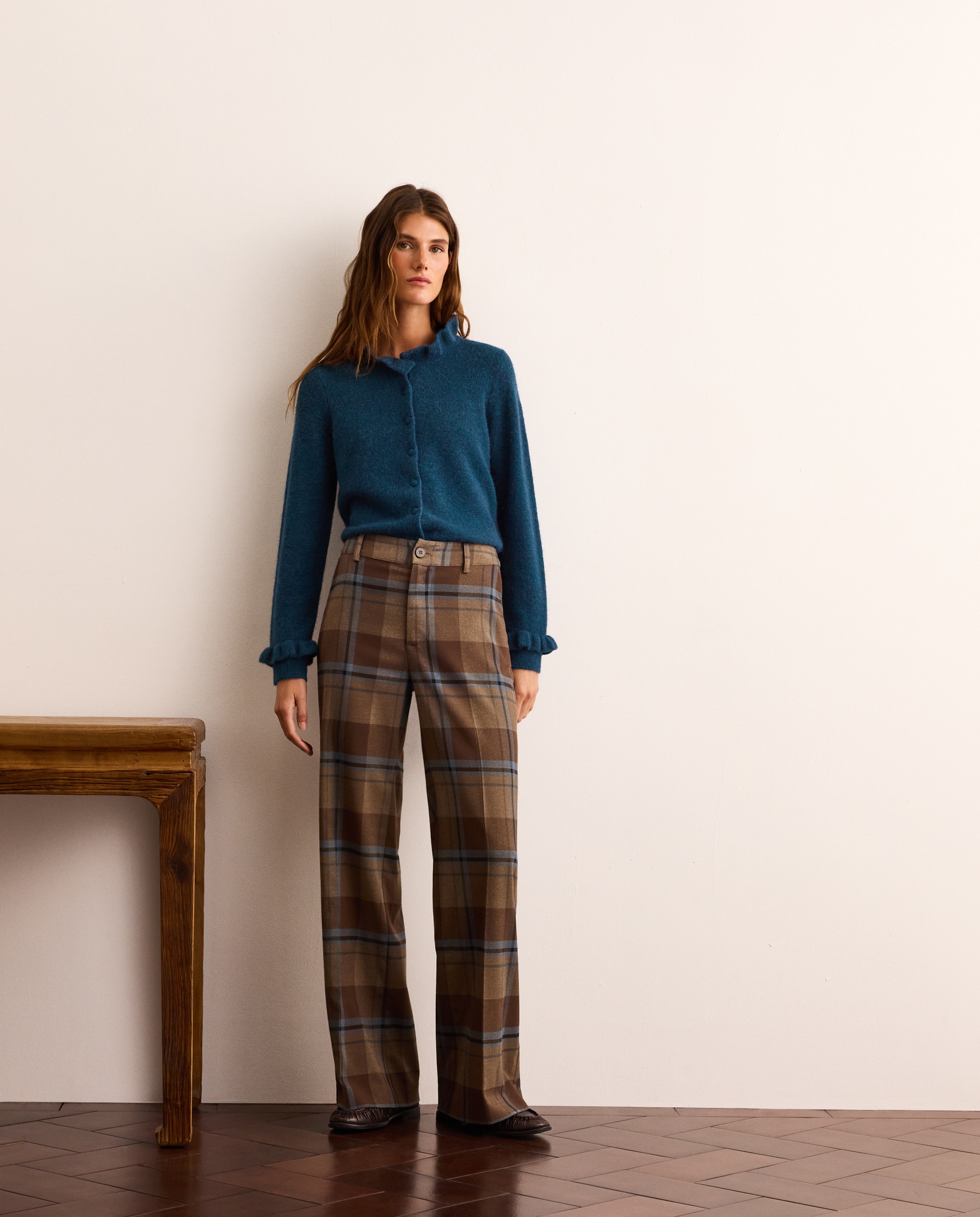 Pantalón ancho de mujer cuadros - Lloyd's - Marrón Marrón-1