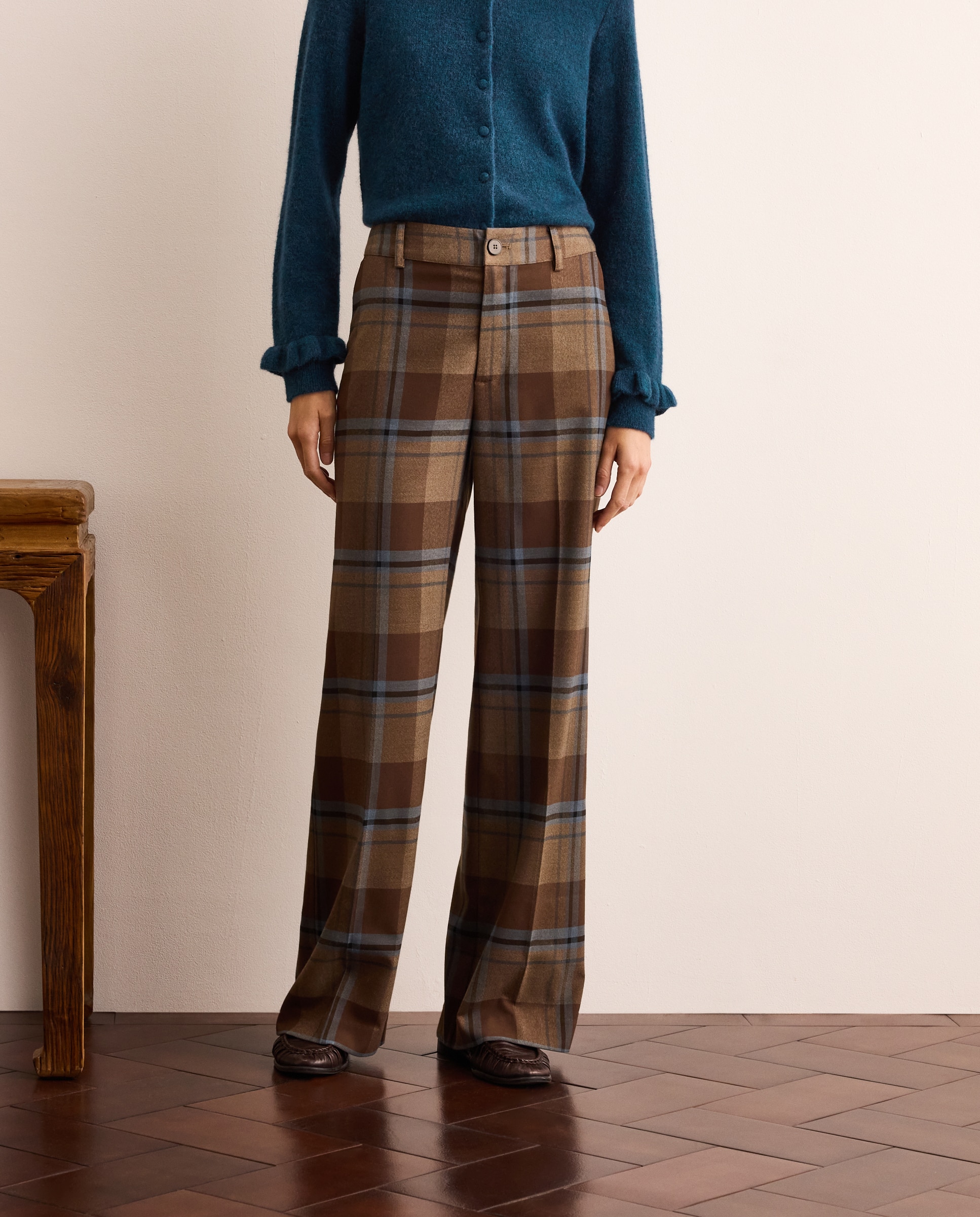 Pantalón ancho de mujer cuadros - Lloyd's - Marrón Marrón-2
