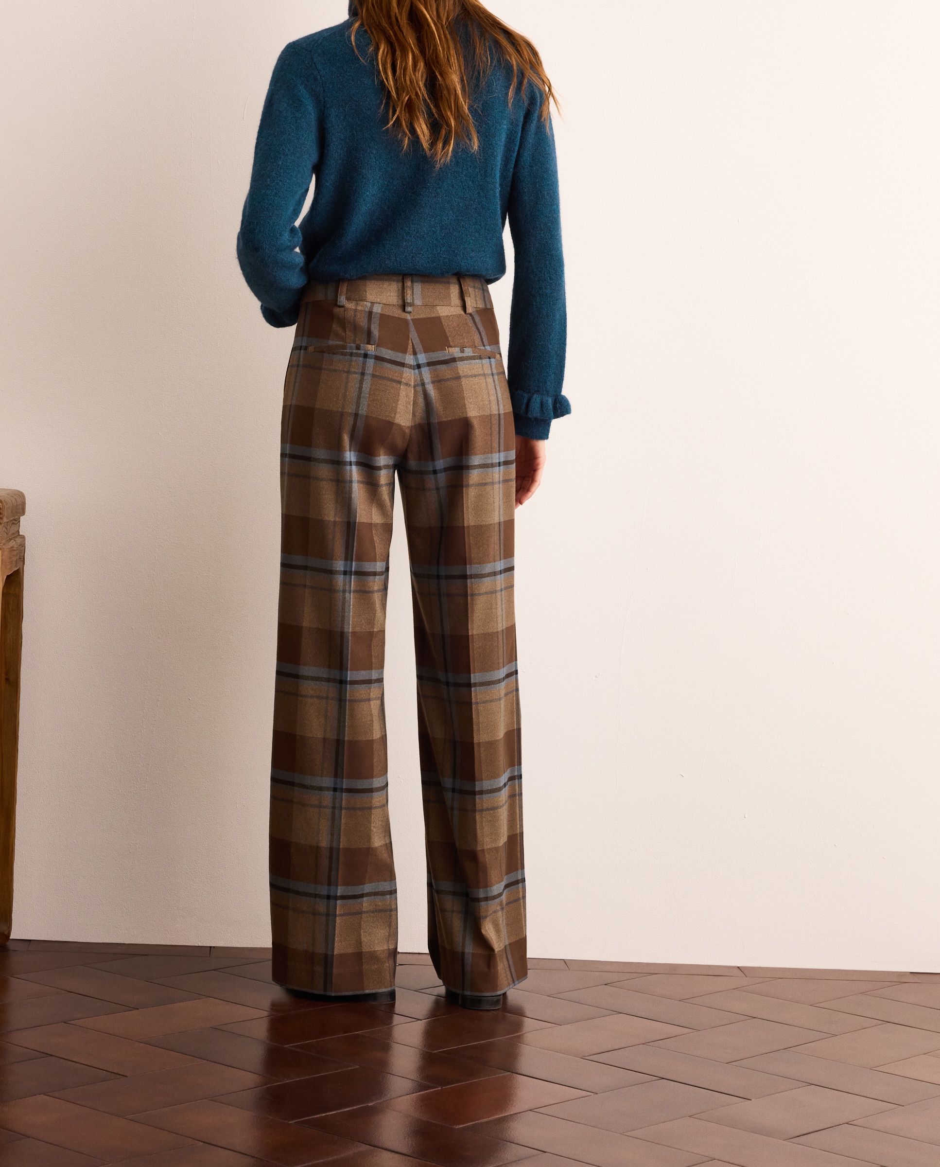 Pantalón ancho de mujer cuadros - Lloyd's - Marrón Marrón-3