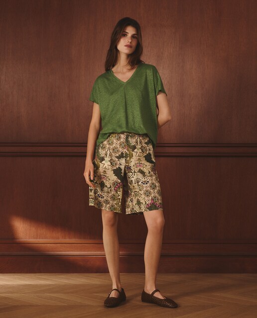 Bermuda lino de mujer estampada