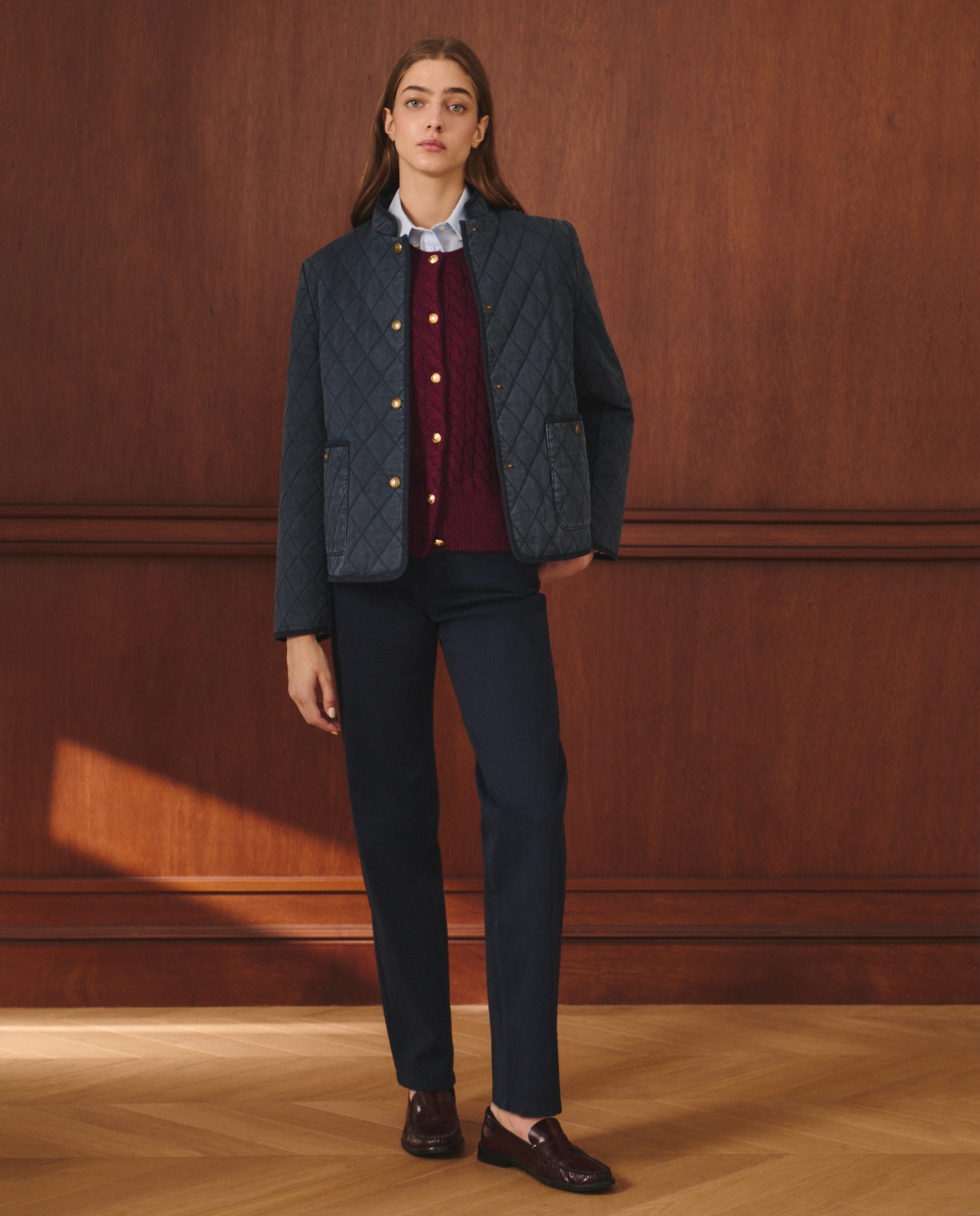 Cardigan Liso com Manga Comprida Bordeaux-2