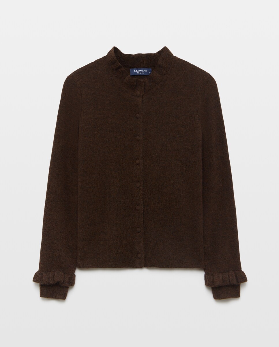 Imagen 0 de Cardigan de mujer con cuello caja y detalle de volantes Azul oscuro