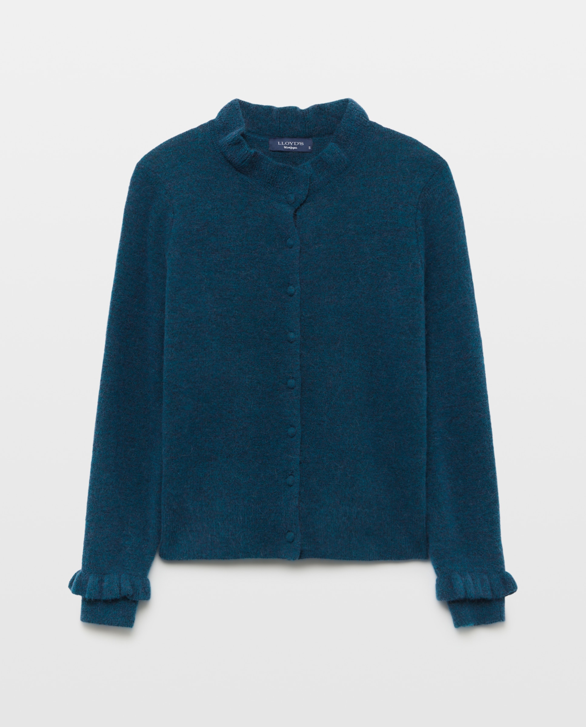 Cardigan de Decote Redondo e Detalhe de Folhos Azul-escuro-4