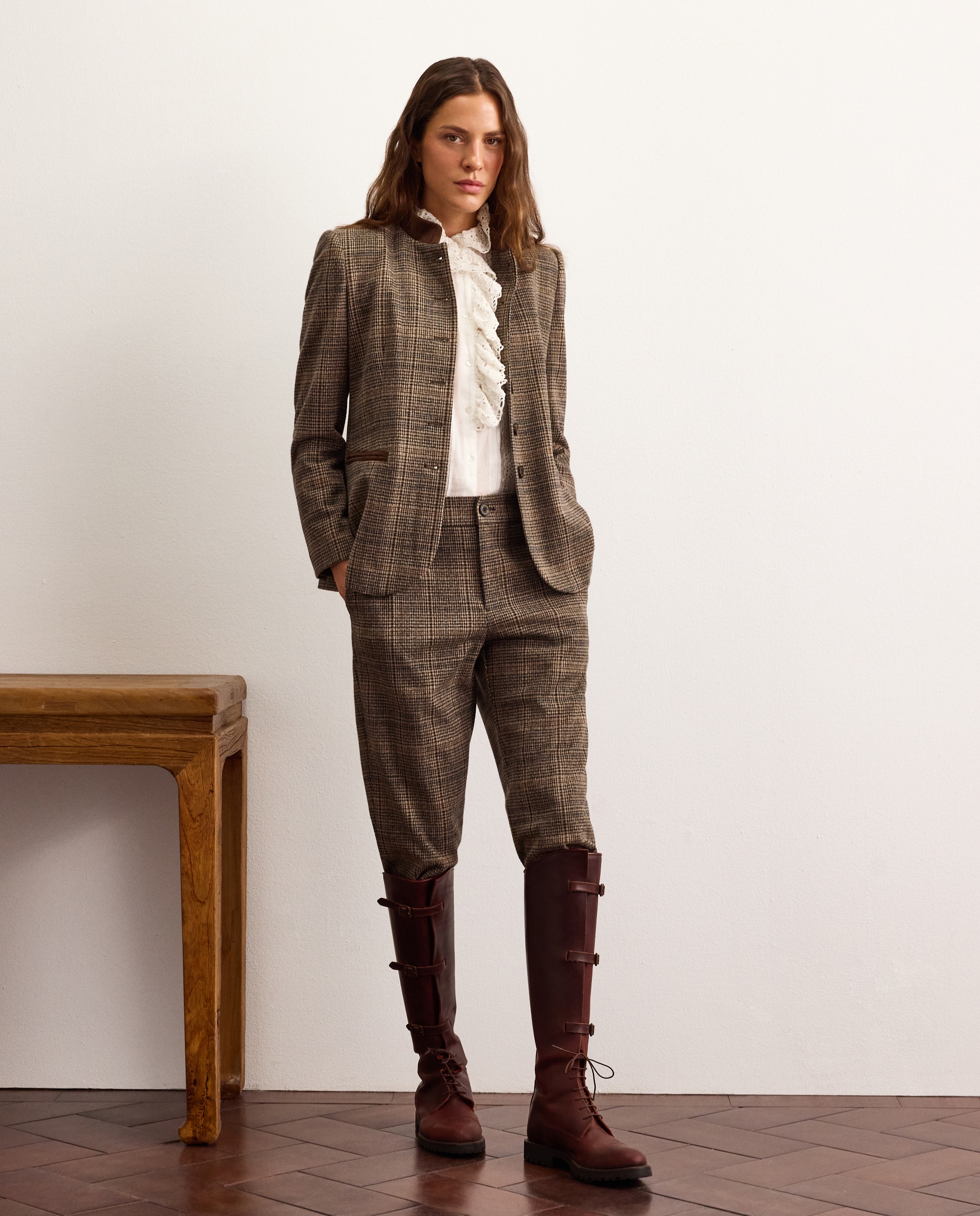 Imagen 1 de Pantalón de mujer punto pinzas cuadros - Lloyd's - Marrón Marrón
