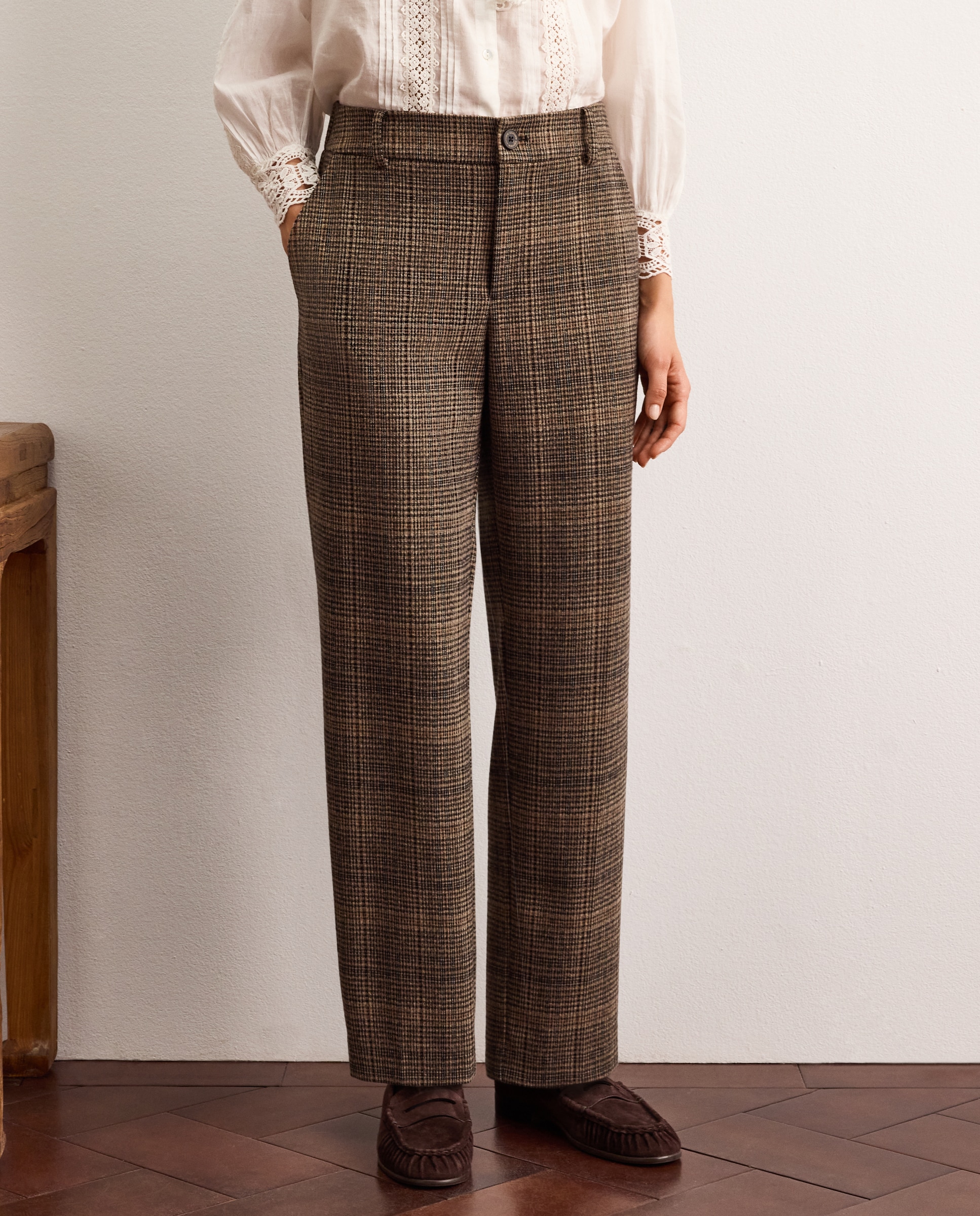 Imagen 2 de Pantalón de mujer punto pinzas cuadros - Lloyd's - Marrón Marrón