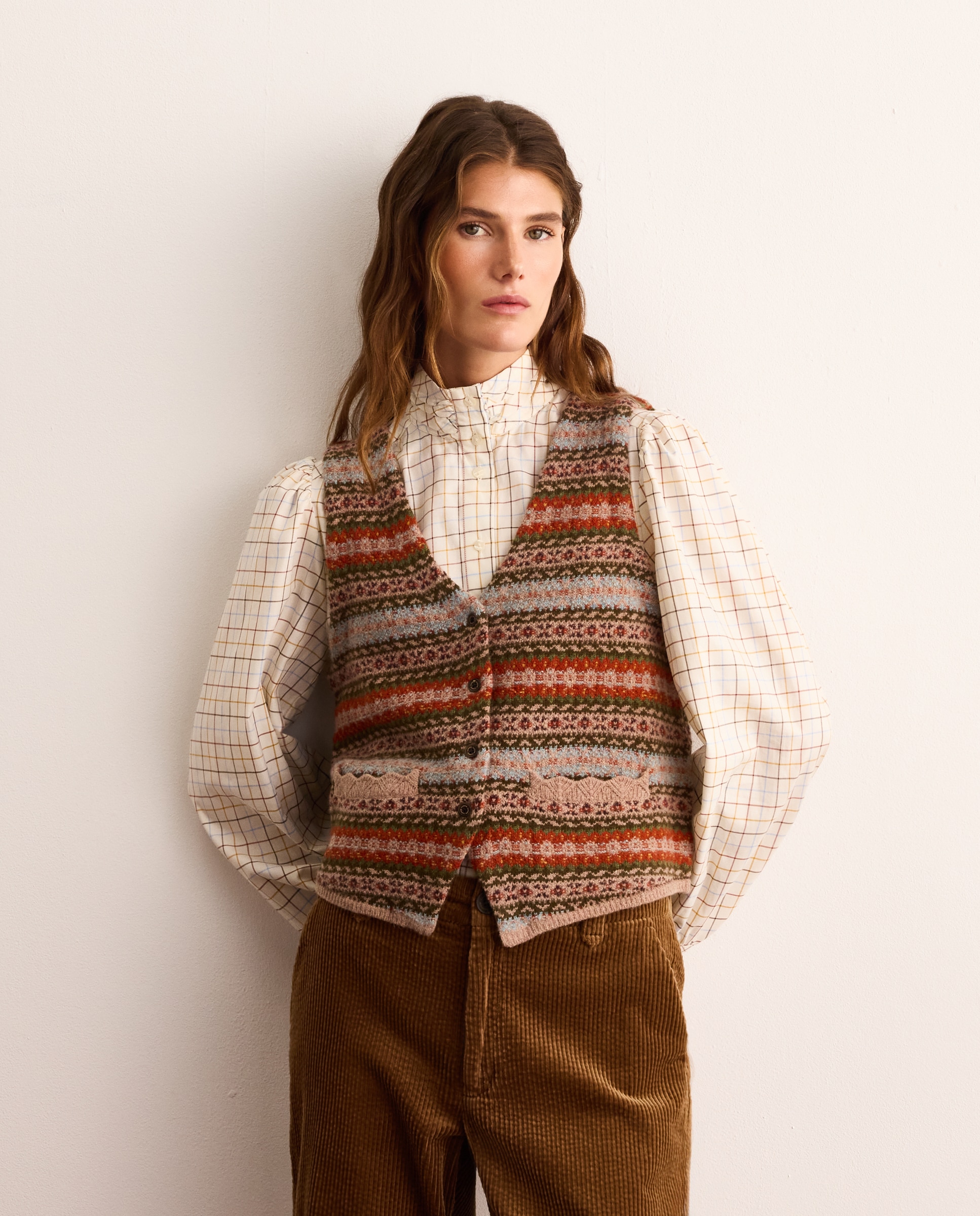 Imagen 0 de Chaleco jacquard de mujer Tostado