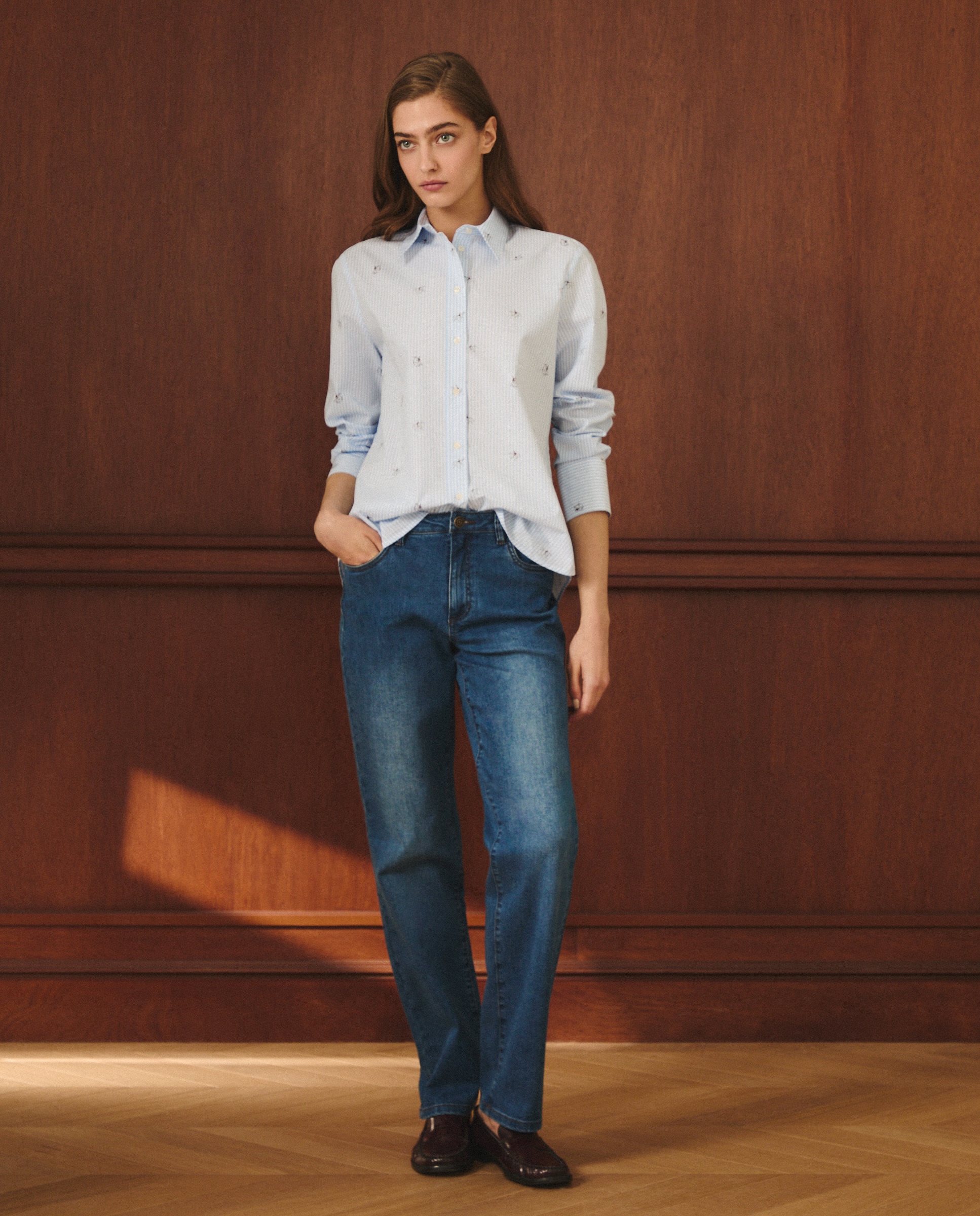 Jeans straight lisas de mulher Cinzento-1