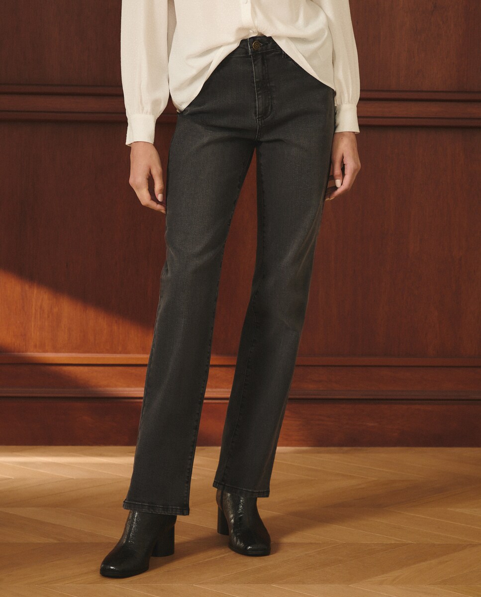 Jeans straight lisas de mulher Preto Intenso-2